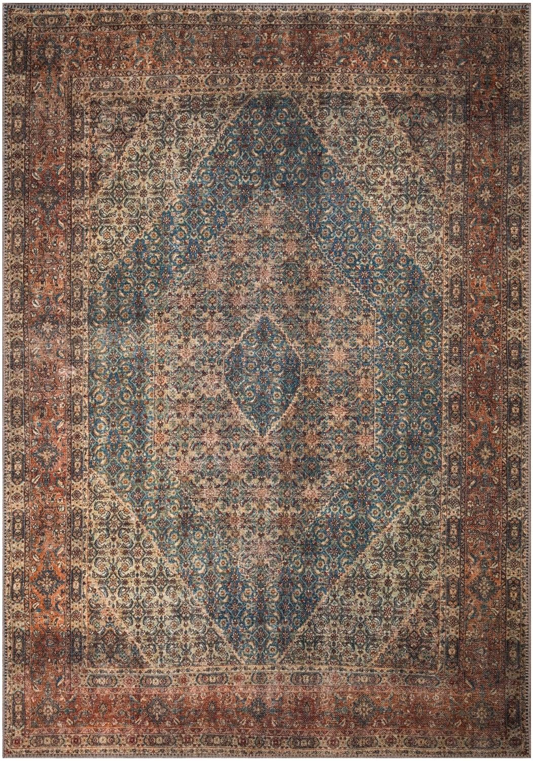 Keen Home Design 8x10 Rug - Machine Washable Area Rug with Non-Slip Backing, Ideal for Living Room, Dining Room, Bedroom - Vintage, Easy Clean, Durable, Low Pile Rug - (8' x 10')