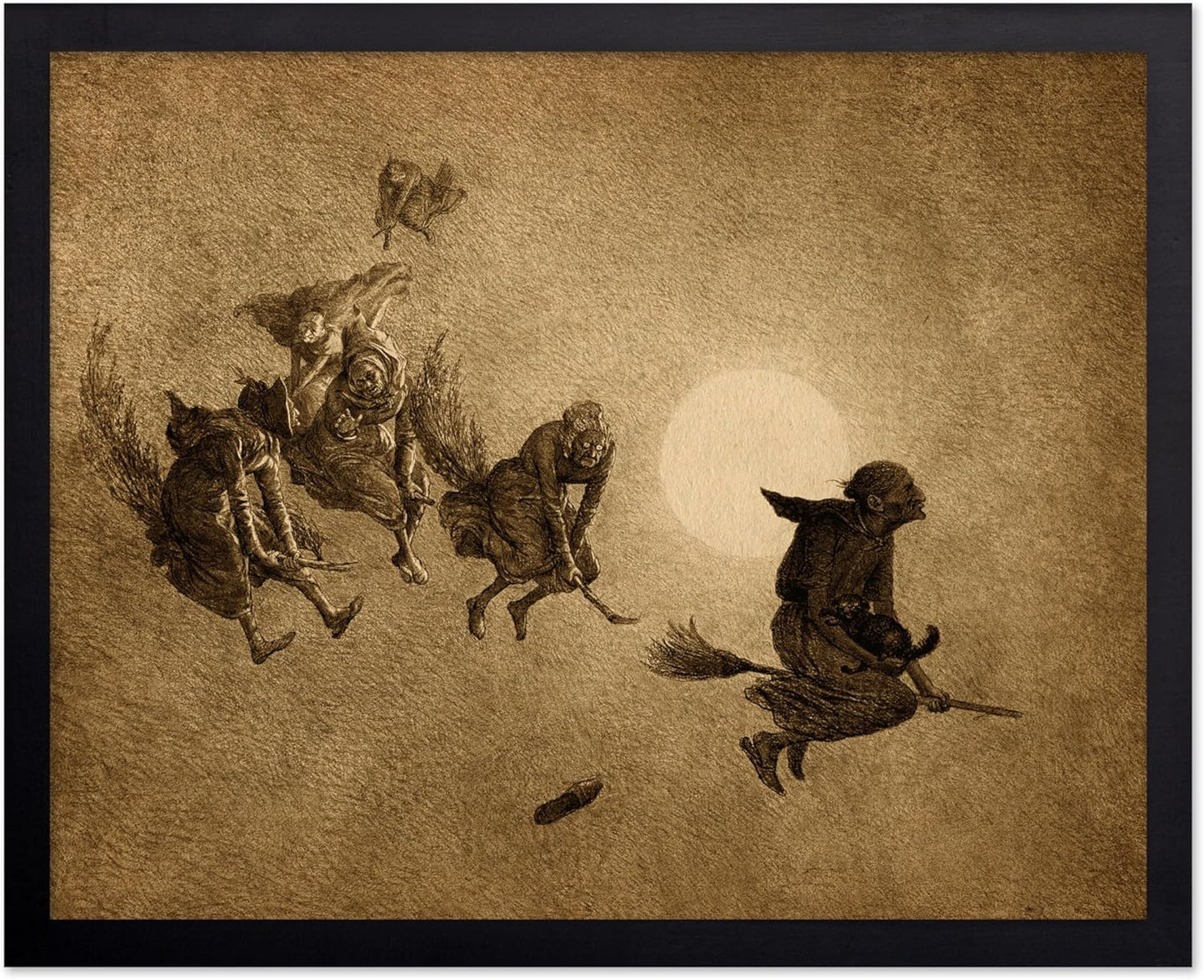 Poster Master Vintage William Holbrook Beard Poster - Retro Occult Print - Gift for Gothic, Horror Fan - The Witches Ride, Pagan, Goth, Magic - Wall Decor for Bedroom, Dorm, 8x10 Black Framed