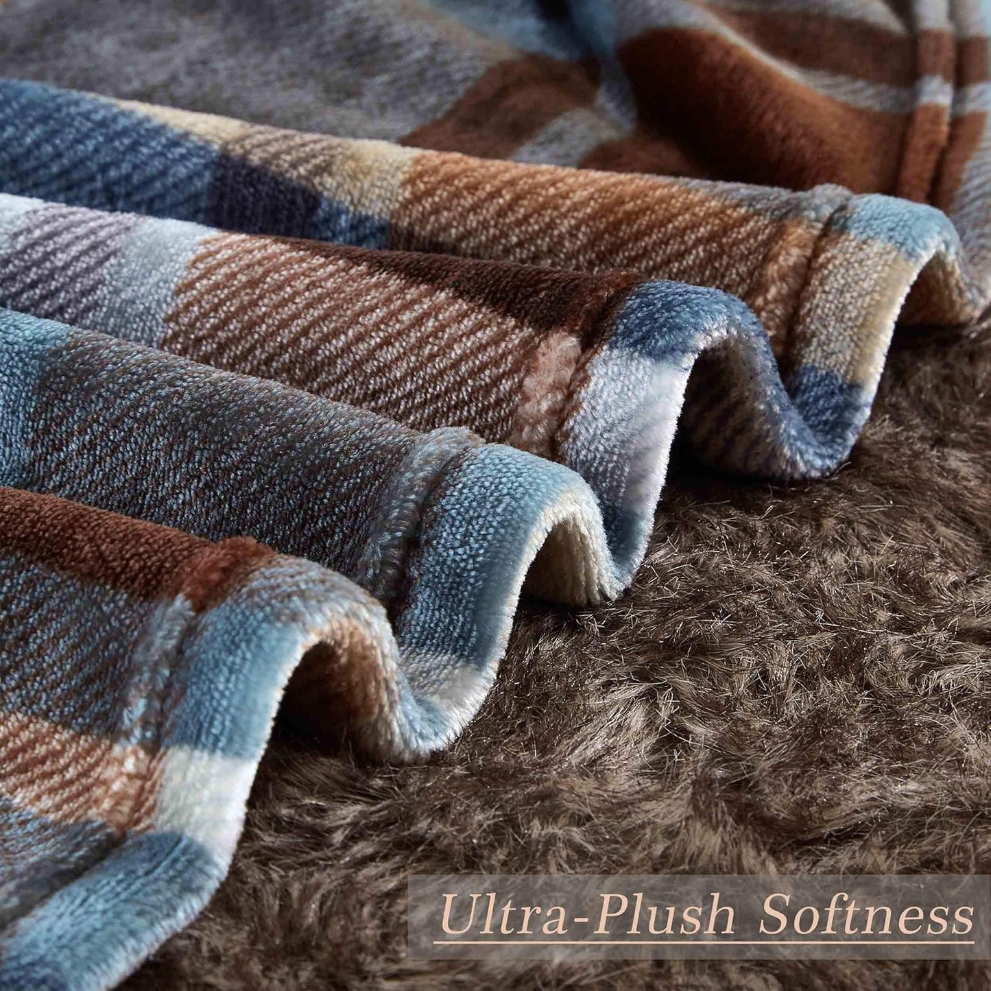 MERRYLIFE Throw Blanket Plaid Sherpa | Ultra-Plush Soft Colorful Oversized | Decorative Couch Travel Blanket | Queen Size(90" 90", Greenland)