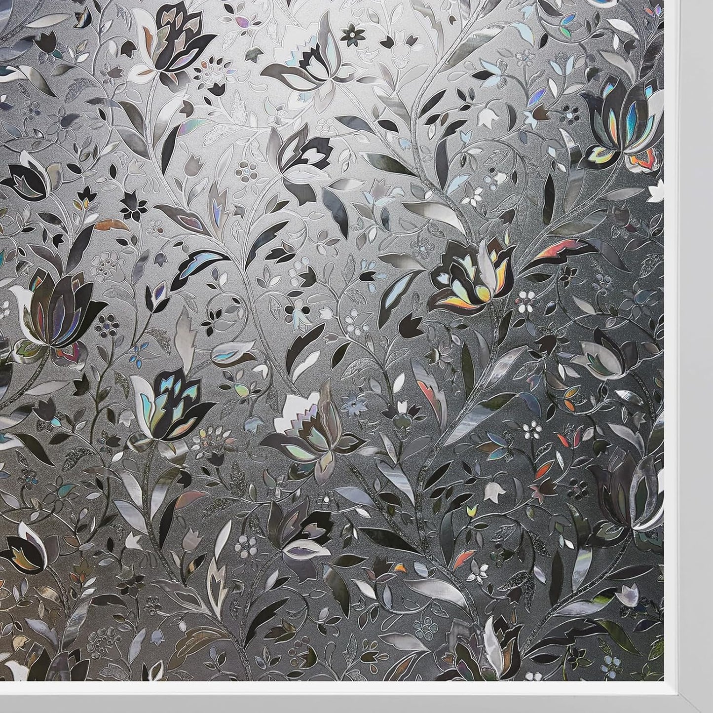 Kromapolis Window Film, Window Privacy Film Frosted, Vinyl Glass Covering, Stained Glass Decorative Film, Static Window Clings, Non-Adhesive (Grayish Black, 11.8 x 157.4 inch)