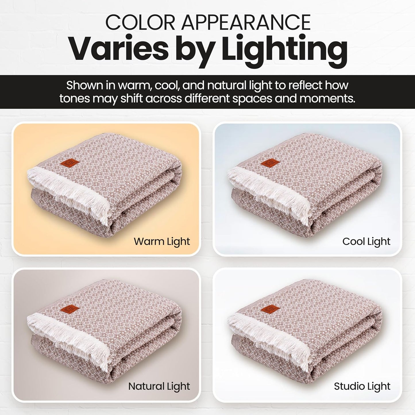 Gold Case Throw Blanket for Bed – 100% Recycled Turkish Cotton Bed Blanket – Decorative Throw Cotton Blankets for Living Room & Bedroom – Retro Beige Woven Queen Blankets – 90x90