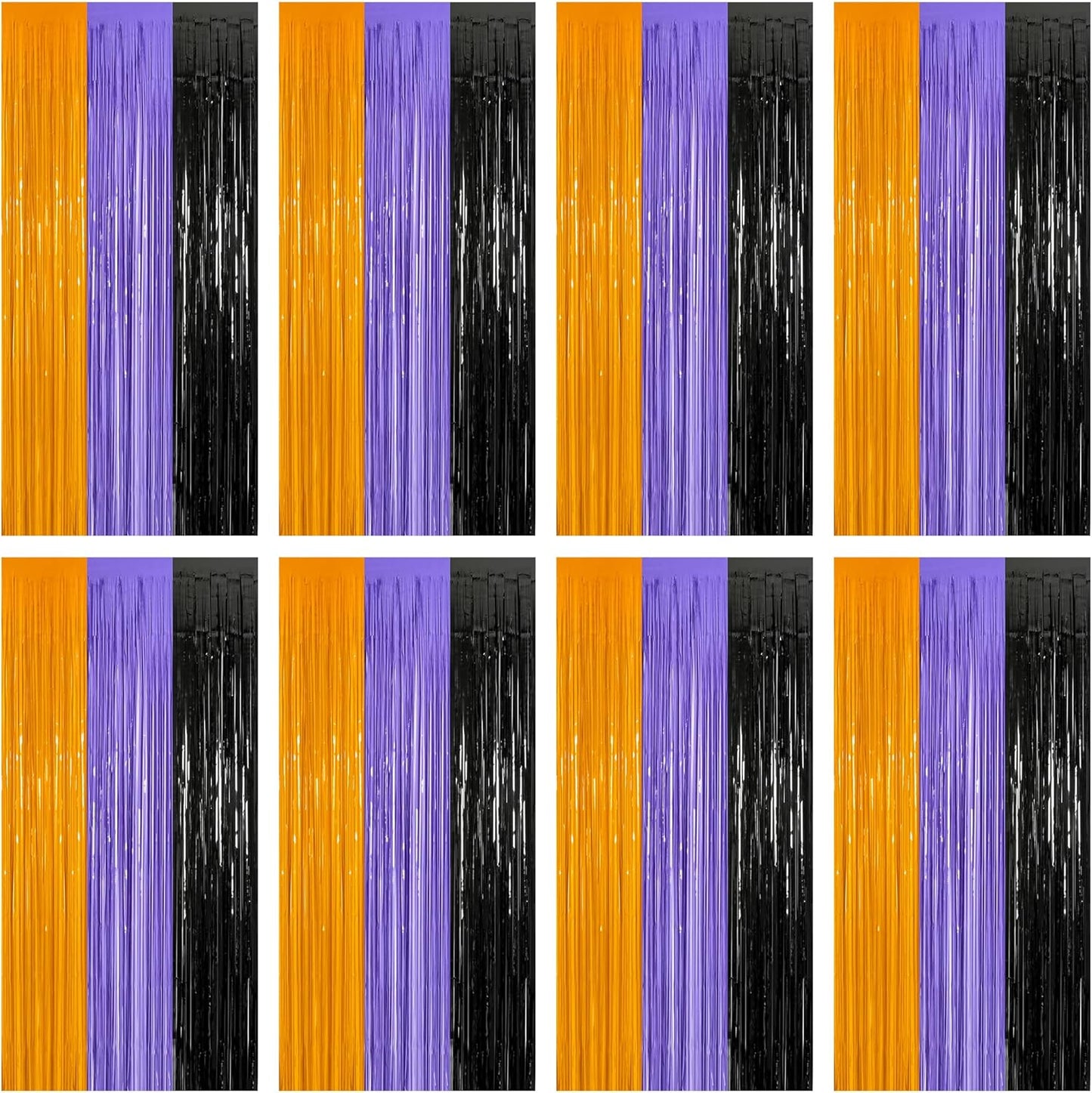 8 Pack Halloween Decorations Indoor, 3.28 FT x 7.05 FT Party Streamer, Orange Purple Black Streamer Backdrop Fringe Curtains Foil Tinsel, Halloween Party Supplies Hanging Halloween Decor