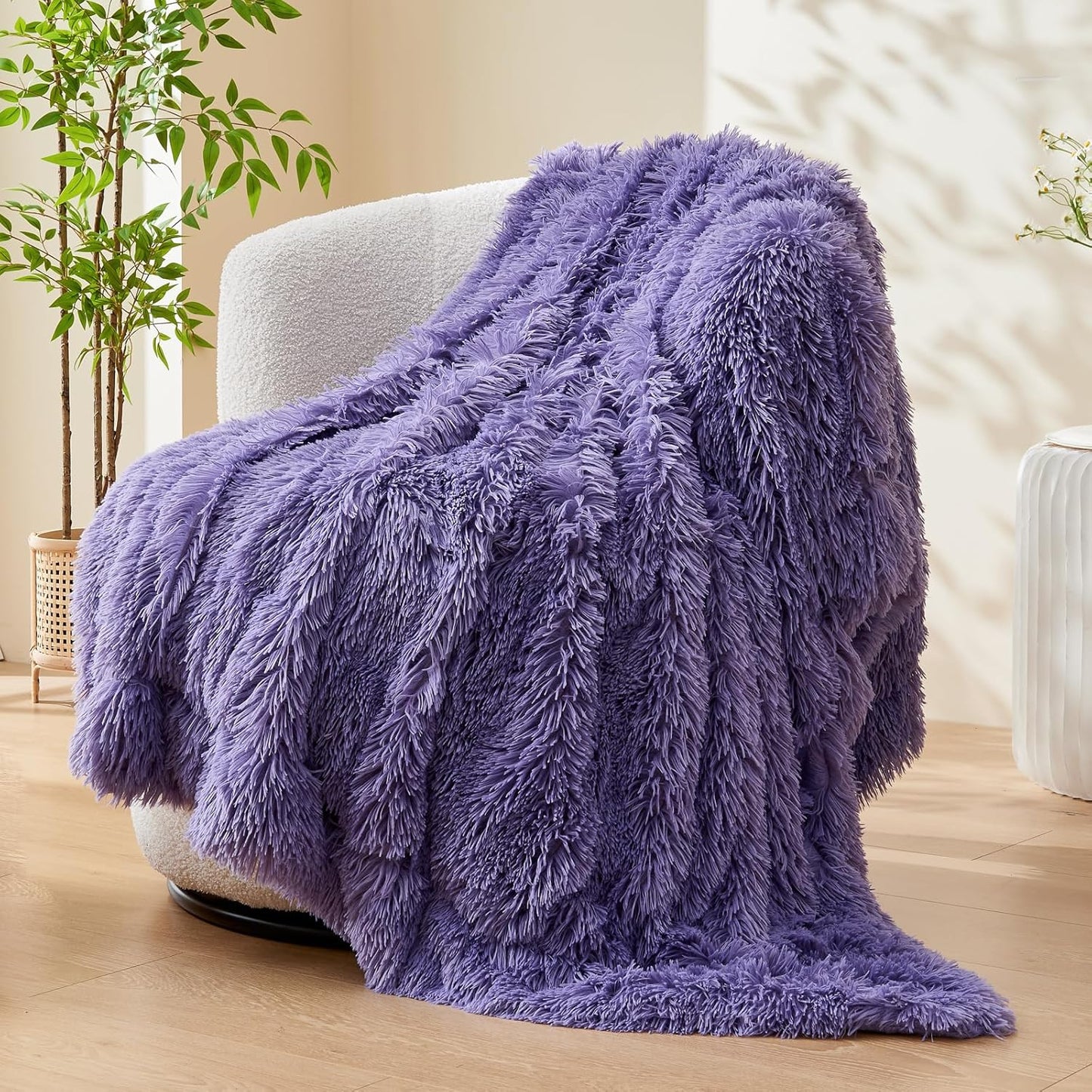 GONAAP Fuzzy Faux Fur Throw Blanket Twin Size Lavender Super Soft Cozy Plush Fuzzy Shaggy Blanket for Couch Sofa Bed (Lavender, Twin(60"x80"))