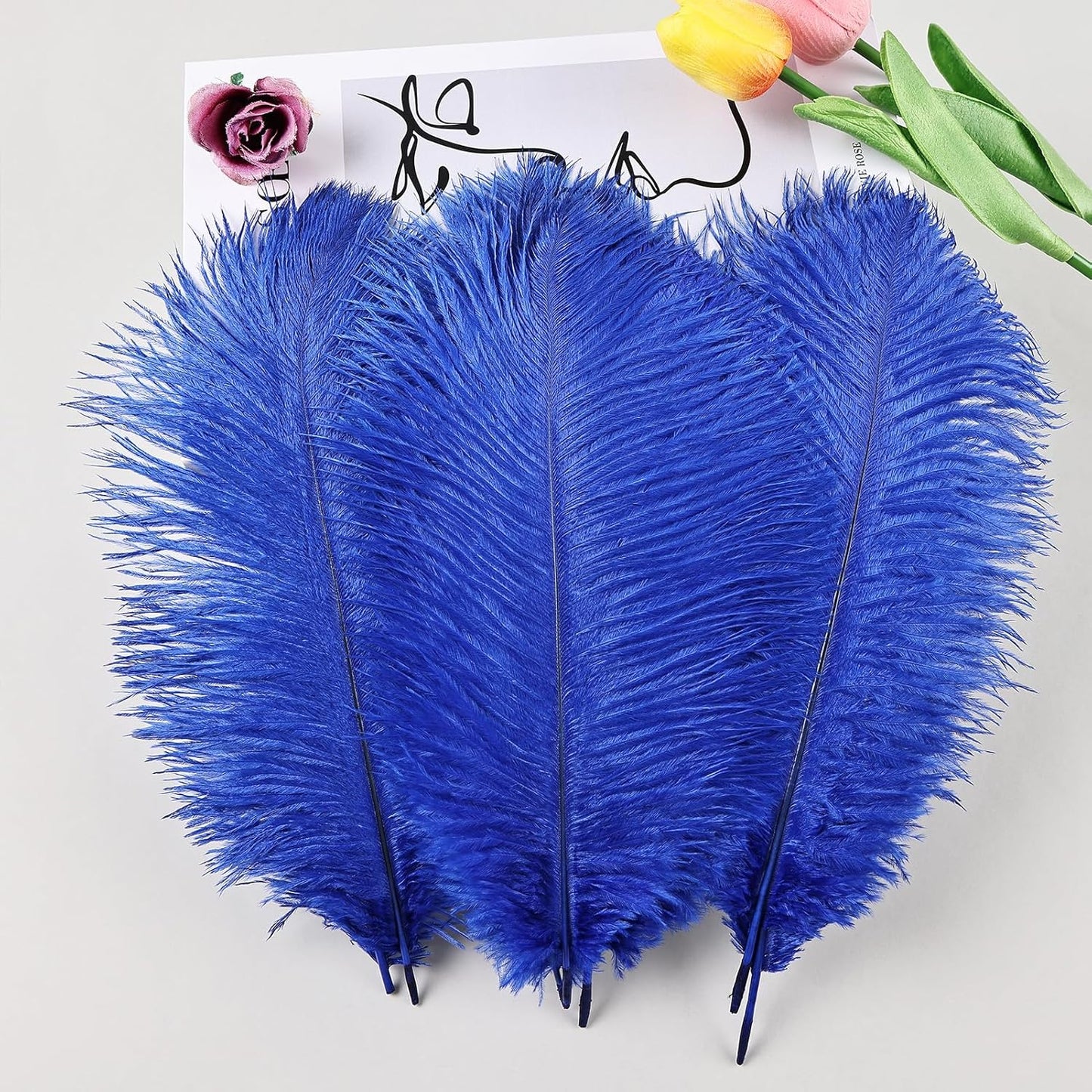 THARAHT Blue Ostrich Feathers 24pcs Natural Bulk 10-12Inch 25cm-30cm for Crafts Wedding Party Centerpieces Easter Gatsbi and Home Decoration Feathers