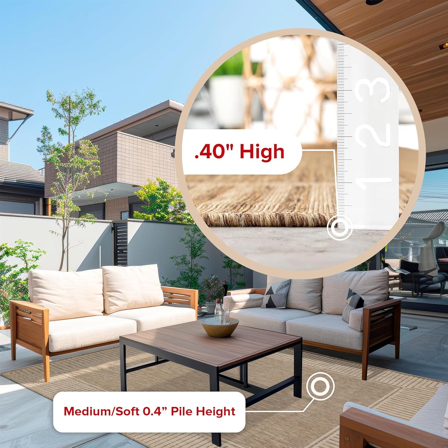 nuLOOM 3'6" x 5' Outdoor Area Rug, Casual Design With Striped Border, Stain Resistant, Highly Durable, For Patio, Balcony, Bedroom, Living Room, Dining Room, Bathroom, Light Brown