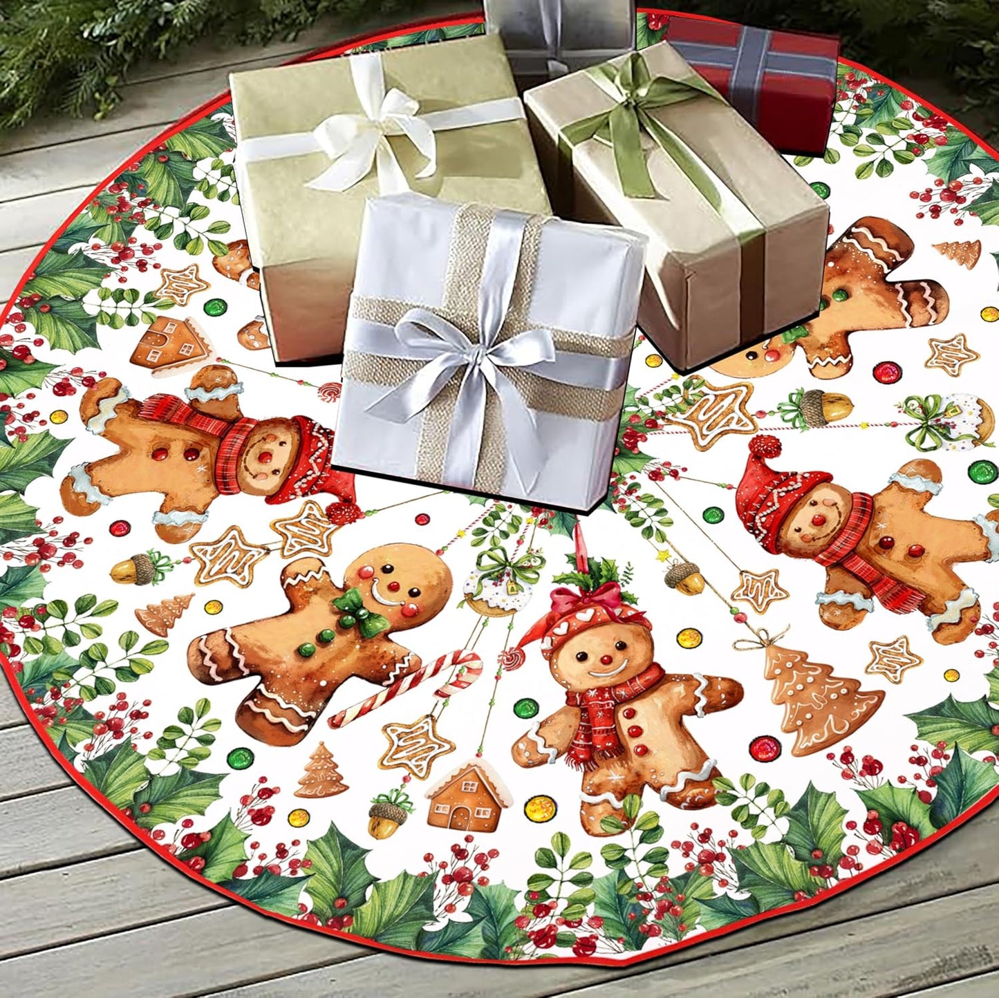 Baccessor Cute Gingerbread Man Christmas Tree Skirt 48 Inch, Merry Christmas Christmas Tree Skirt Collar for Xmas Winter Holiday Farmhouse Vintage Rustic Party Decoration