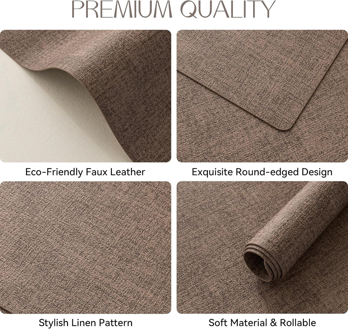 Romanstile Vinyl Placemats Set of 8-12 X 18 Inch - Heat Resistant Place Mats 100% Waterproof Oilproof Wipeable Reversible Faux Leather Table Mats for Kitchen/Dining/Party/Outdoor, Brown