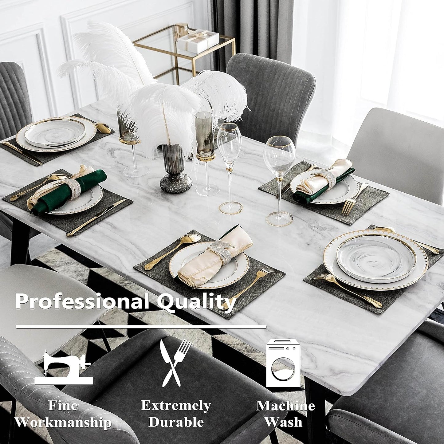 Home Brilliant Table Place Mats Fabric Cloth Placemats Set of 8 Heat Resistant Dining Linen Place Mats Kitchen, Dark Grey