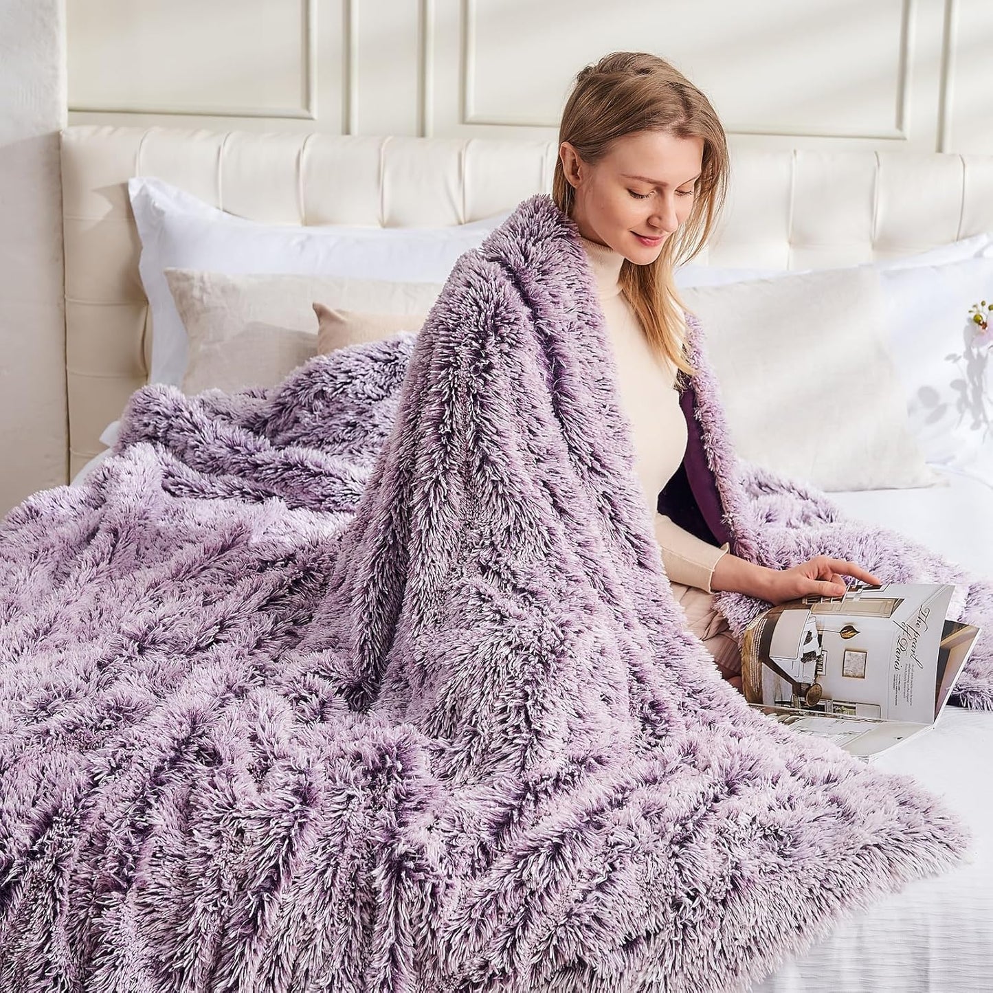 GONAAP Fuzzy Faux Fur Throw Blanket Frosty Purple Super Soft Cozy Plush Fuzzy Shaggy Blanket for Couch Sofa Bed (Frosty Purple, Throw(50"x60"))