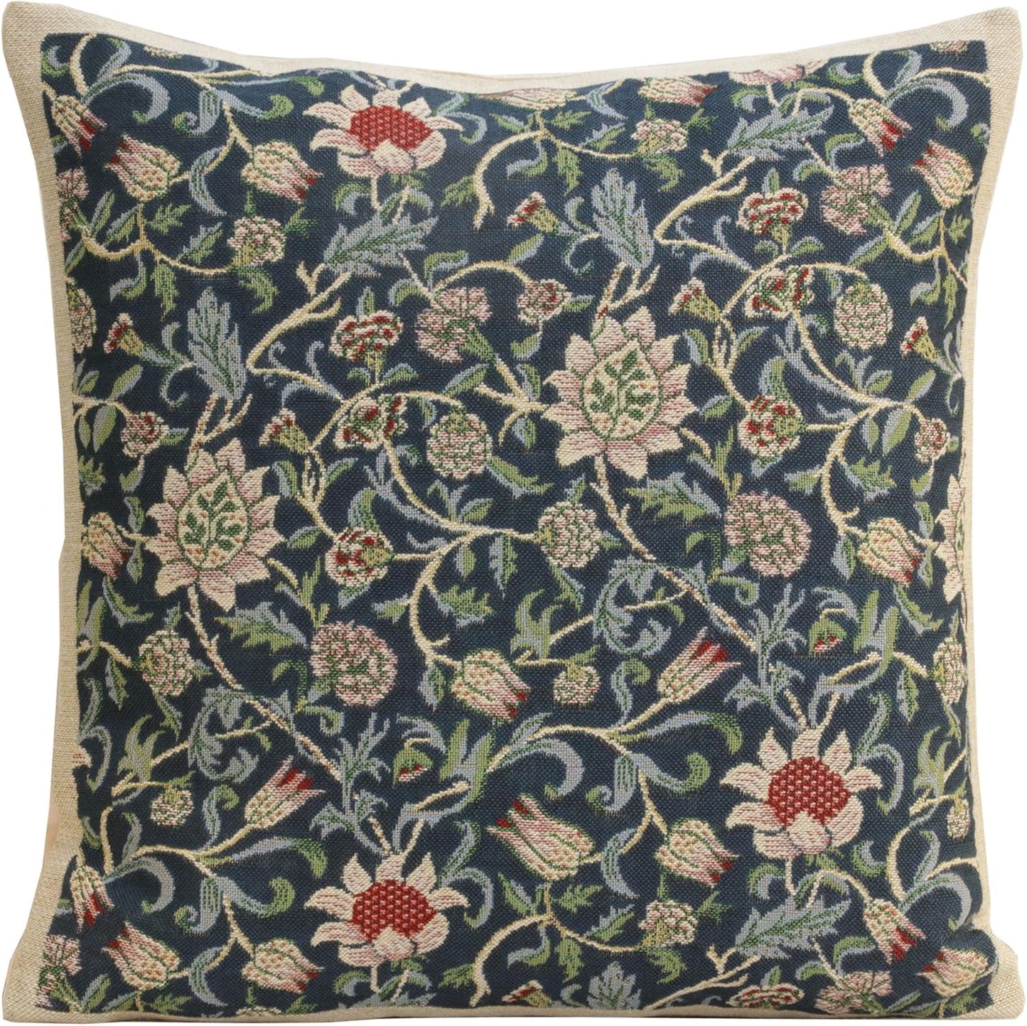 Charlotte Home Furnishings Throw Pillow Covers 16x16 in, Blue Flowers Decorative Couch Pillow Cover, Boho Decor European Tapestry Cushion Cases, Living Room Cozy Home Decor, Jacquard Woven Soft Cotton