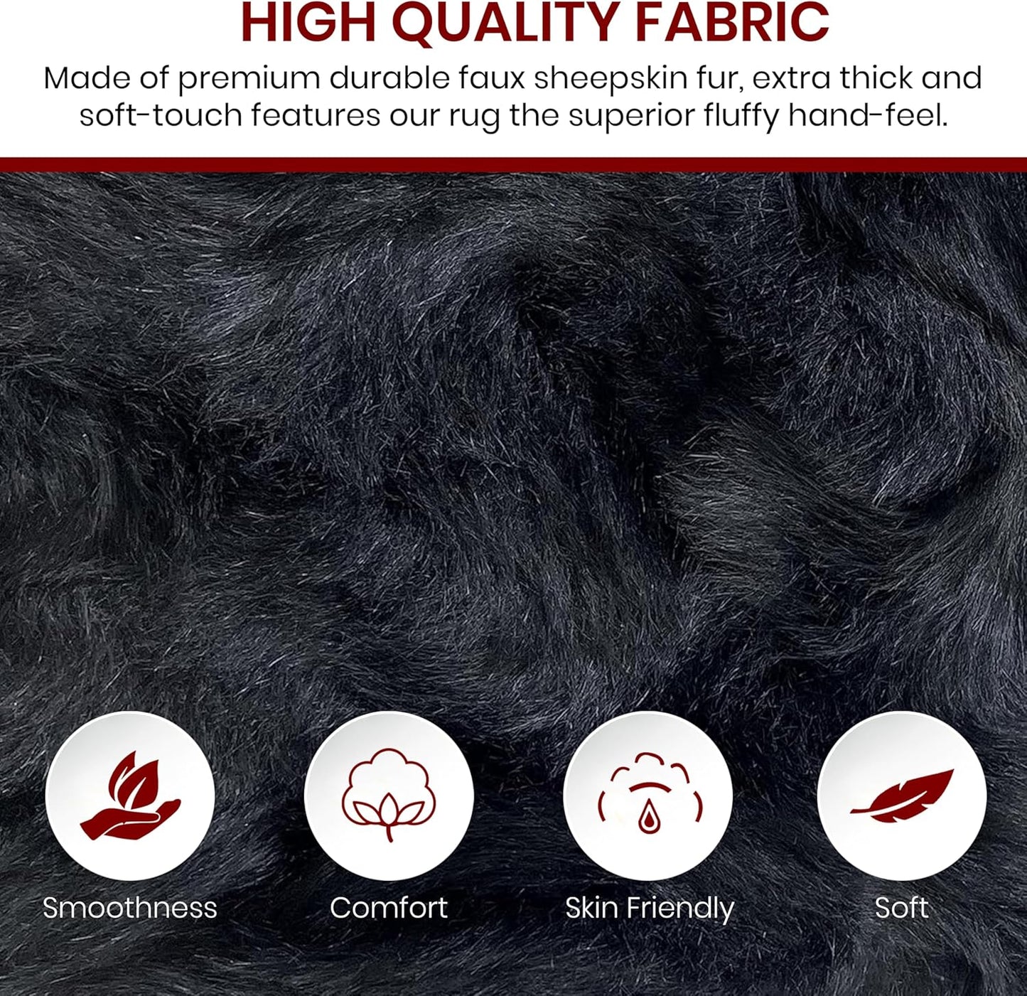 LAMBZY Faux Sheepskin Hypoallergenic Free Shape Silky Shag Rug, Luxury Shaggy Silky Plush Carpet for Bedrooms Rugs Living Room Kids Rooms Sofa Floor Rugs (Single 2'x3',60x90cm, Black)