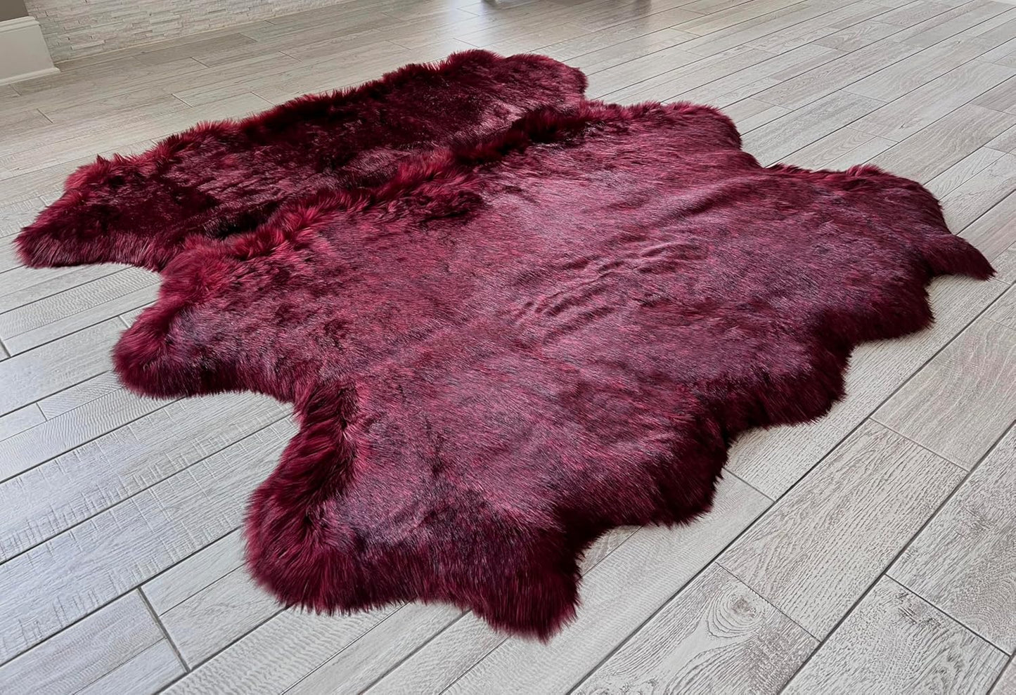 LAMBZY Faux Sheepskin Super Soft Hypoallergenic Free Shape Silky Shag Rug, Luxury Shaggy Plush Carpet for Bedrooms Living Kids Room Sofa Rugs (Burgundy, Sexto 6 Pelts 6'x6')
