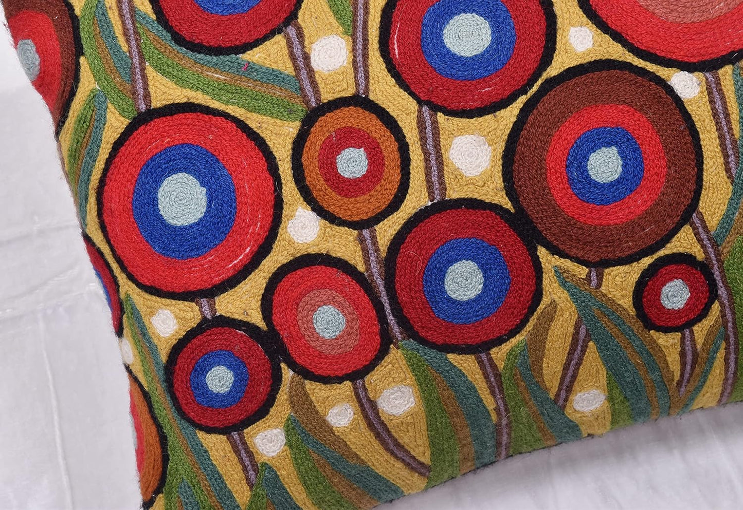 Lumbar Yellow Poppy Floral Pillow Cover Red Poppies Flower Pillows Farmhouse Chair Cushion Floral Poppy Hand Embroidered Size 14x20