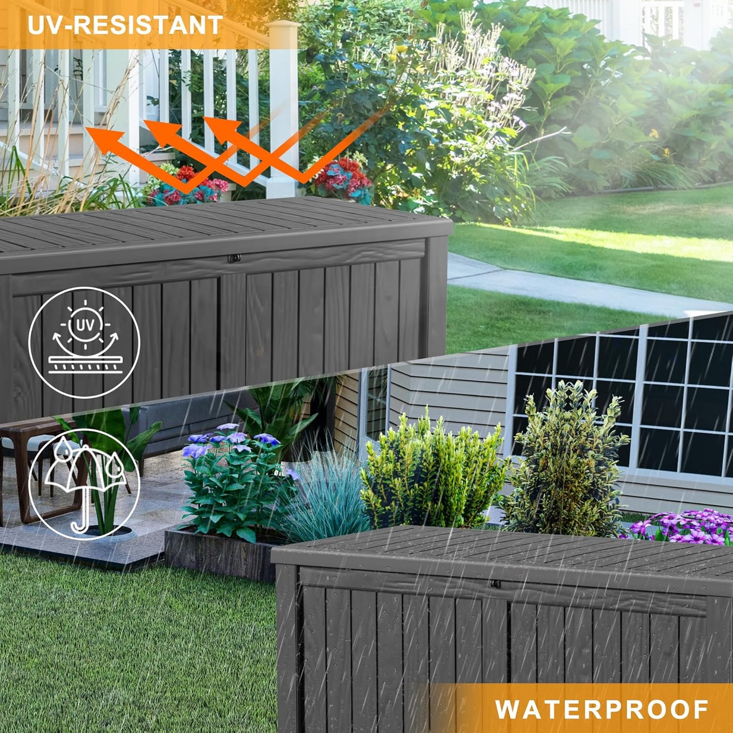 120 Gallon Outdoor Deck Box,Storage Lockable Waterproof Patio Furniture,Garden Tools,Cushions,Pool Accessories Outside Storage Resin Box(Black)