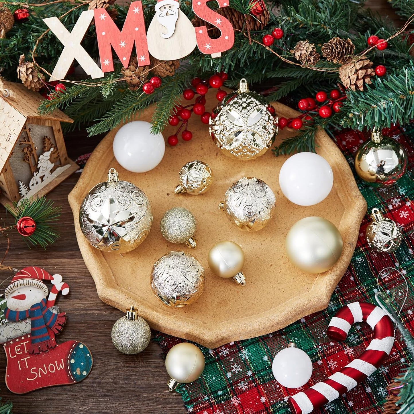87-Pack Shatterproof Christmas Ball Ornaments Set, Christmas Tree Decorations with Hand-held Gift Package for Xmas Tree Holiday Wedding Party, Champagne