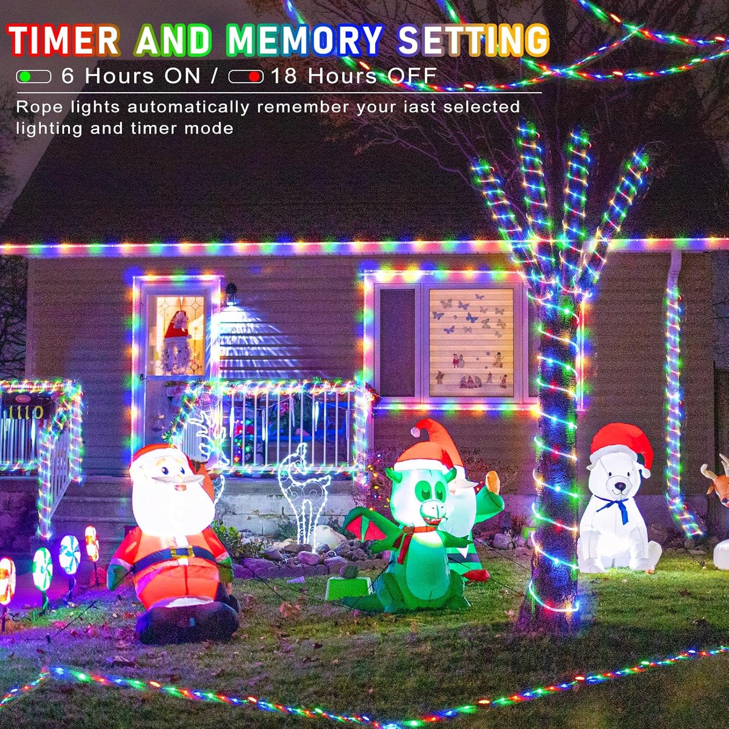 164FT Rope Lights Outdoor, 500 LED Rope Lights Indoor Waterproof, 8 Modes Plug in Connectable String Lights for Outside Garden, Deck, Patio, Pool, Bedroom, Landscape, Party Decorations - Multicolor