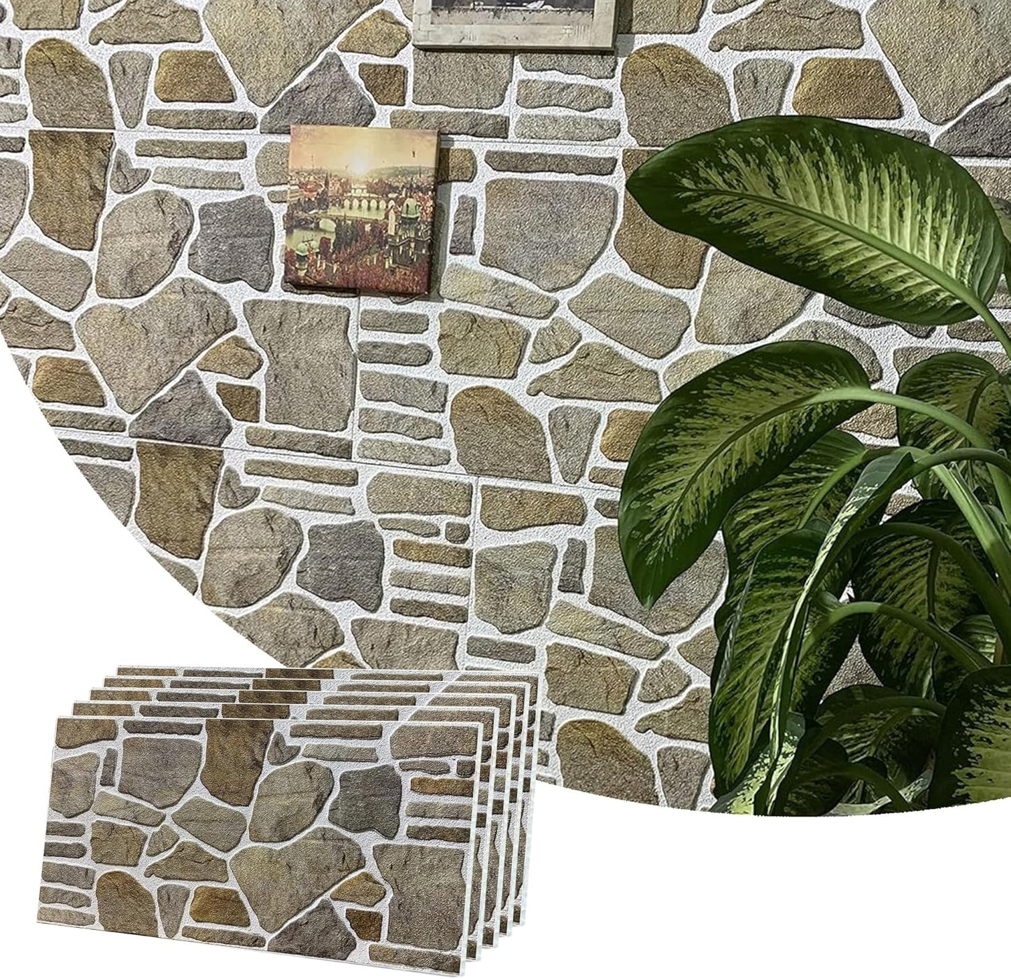 Dundee Deco 3D Wall Panels - Cladding, Grey Caramel White Stone Look Wall Paneling, Styrofoam Facing for Interior and Exterior Applications, DIY, Set of 5, Covers 27 sq ft