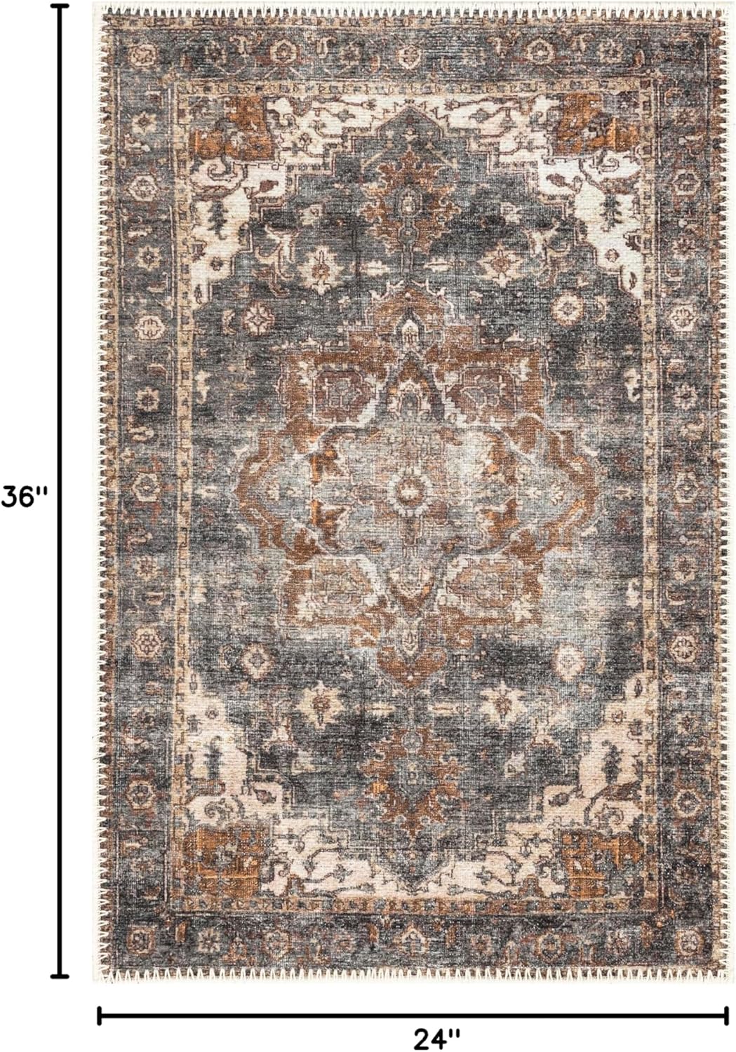 Keen Home Design 2x3 Rug - Machine Washable Entry Rug with Non-Slip Backing, Ideal for Enteryway, Kitchen, Bathroom, Laundry Room - Vintage, Easy Clean, Durable, Low Pile Rug - (2' x 3')