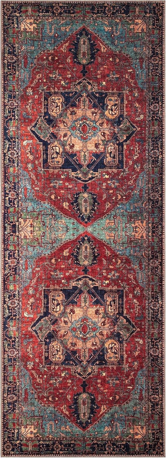 Keen Home Design 2x10 Rug - Machine Washable Runner Rug with Non-Slip Backing, Ideal for Hallway, Entryway, Kitchen, Laundry Room - Vintage, Easy Clean, Durable, Low Pile - (2'6" x 10')