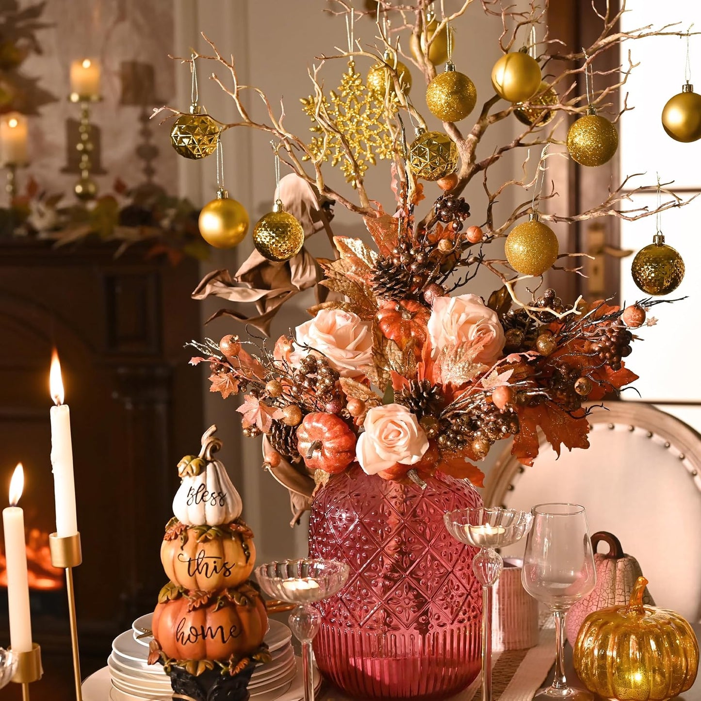 Valery Madelyn Christmas Tree Decorations Ornament Set for Fall Halloween, 50ct 2.36 Inches Gold Shatterproof Christmas Ball Ornaments Hanging Xmas Holiday Party Decor