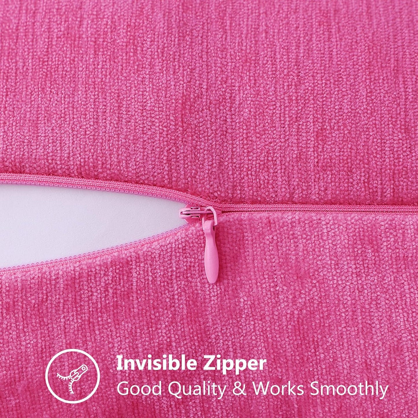 decorUhome Chenille Soft Throw Pillow Covers 20x20 Set of 2, Farmhouse Velvet Neutral Decorative Euro Pillow Covers with Stitched Edge for Couch Sofa Bed Home Decor, Hot Pink