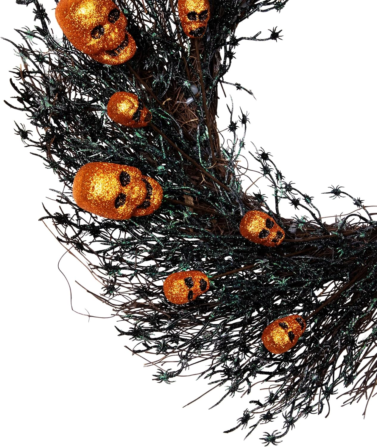Glittered Skulls and Spiders Halloween Twig Wreath - 22" - Unlit