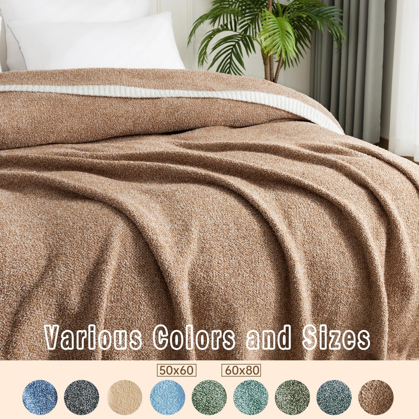 LURKA Fine Knit Throw Blanket - Super Soft Breathable Lightweight Blanket for Couch Bed Sofa (Camel, Throw(50"x 60"))