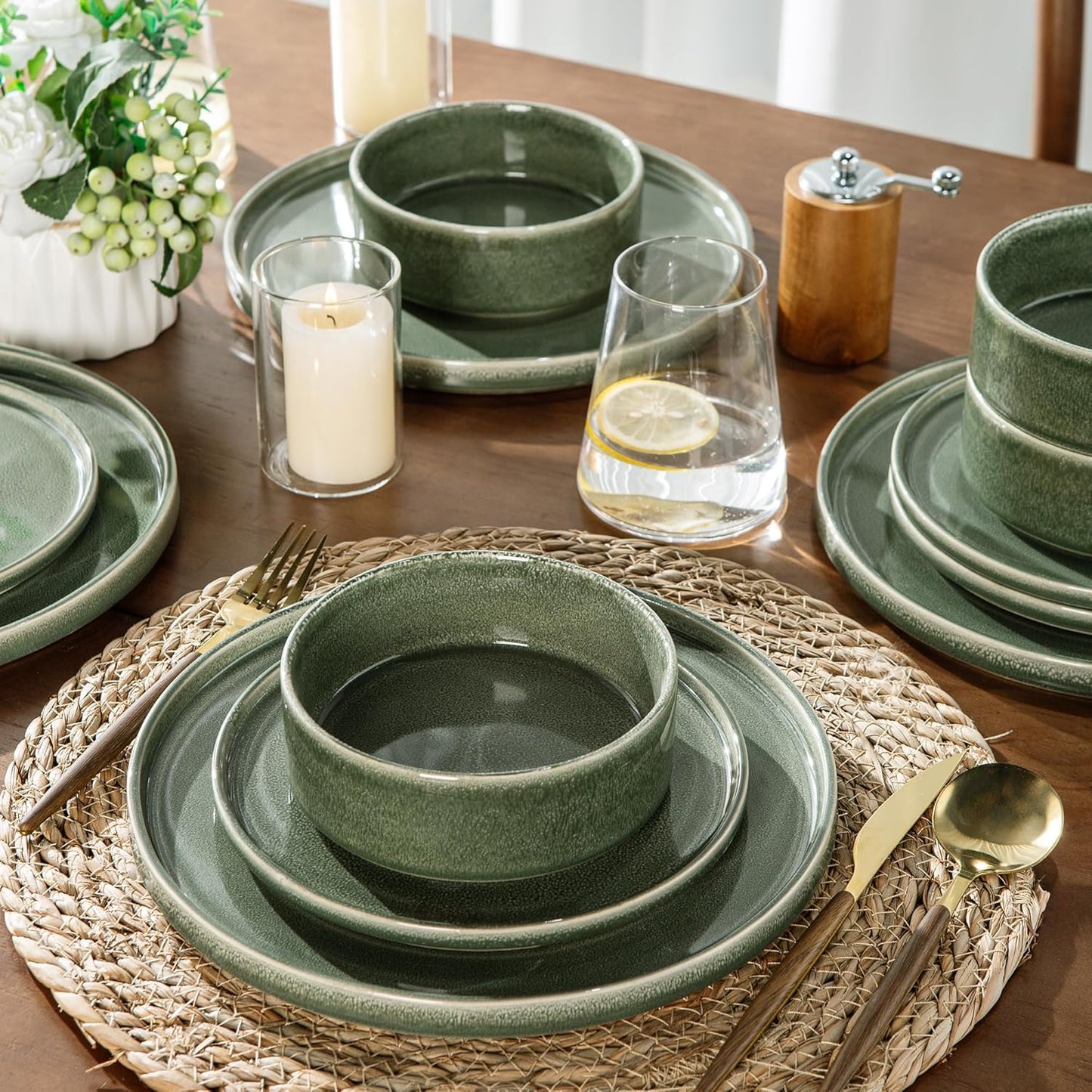 AmorArc Ceramic Dinnerware Sets, Handmade Reactive Glaze Stoneware Plates and Bowls Sets,Highly Chip and Crack Resistant | Dishwasher & Microwave Safe Dishes Set, Service for 6 (18pc)