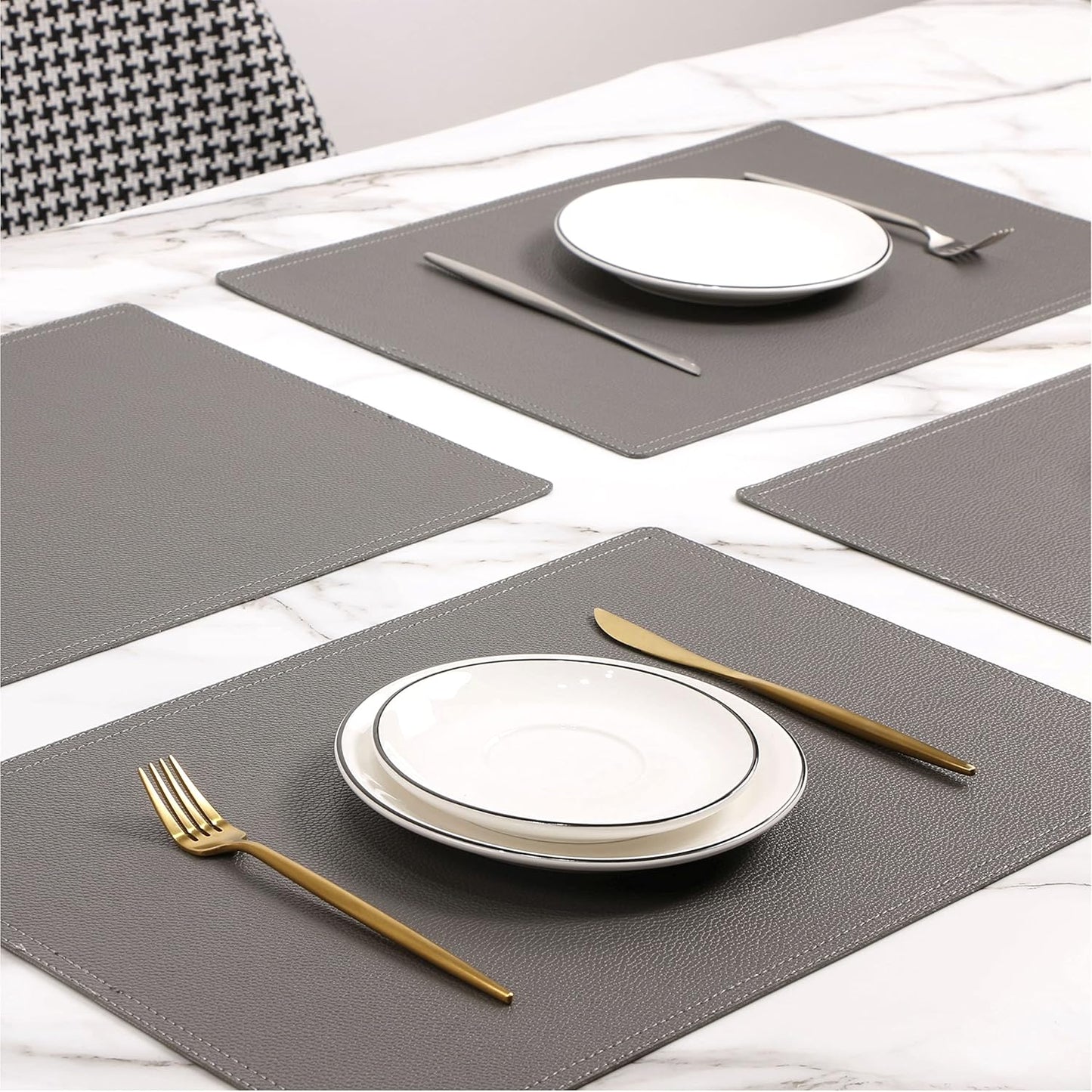 Set of 6 Faux Leather Placemats, PU Table Mats, Waterproof, Stain Resistant, Heat Resistant, Non-Slip Easy to Clean for Kitchen Dining Table,Conference Table C Grey Rectangle