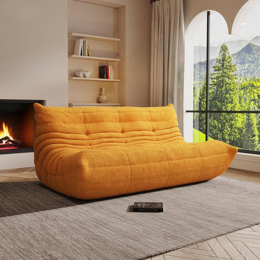 Bean Bag Chair, Oversized Bean Bag Chair for Living Room, Fireside Chair for Adults with Memory Foam Filled, Big Accent Lounge Floor Sofa for Reading, Relax, No Assembly Required. (Yellow 3-Seater)