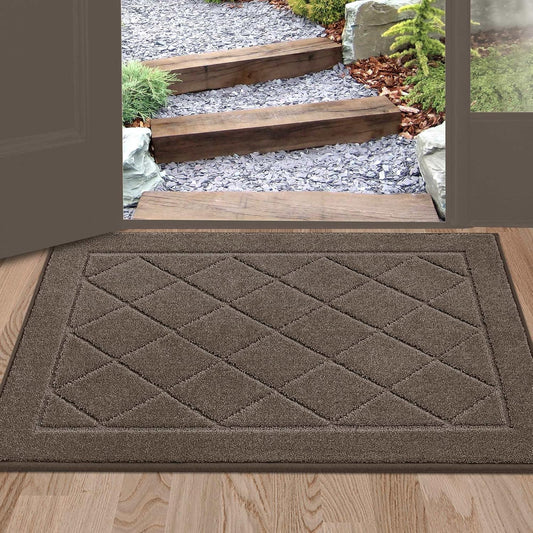 BEQHAUSE Dirt Trapper Door Mat 24" x 36", Doormat Non-Slip Entryway Rugs Washable, Dog Door Mat Stain Resistant and Absorbent Welcome Floor Mat for Front Back Door, Muddy Wet Shoes & Paws, Light Brown