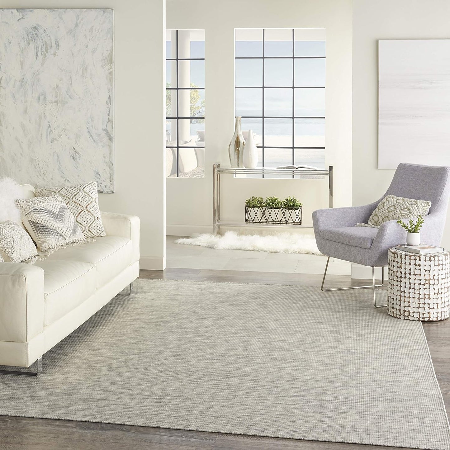 Nourison Positano Indoor/Outdoor Light Grey 10' x 14' Area Rug, Easy Cleaning, Non Shedding, Bed Room, Living Room, Dining Room, Backyard, Deck, Patio (10x14)