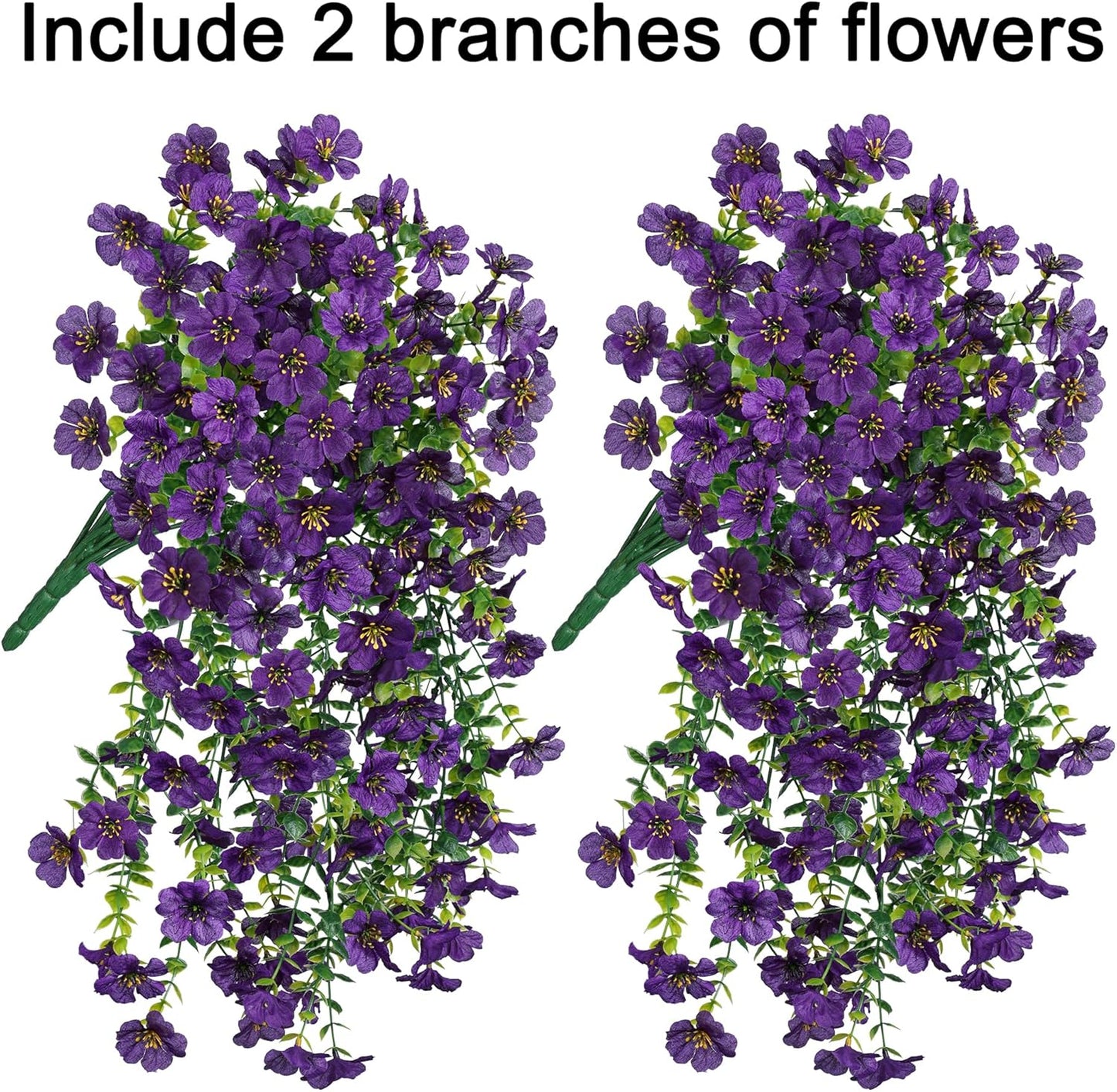 Artificial Faux Hanging Flowers Plants for Spring Outdoor Outside Decoration, 2 PCS Fake Silk Daisy with Eucalyptus UV Resistant Realistic Trailing Vines for Balcony Patio Porch (Dark Purple)