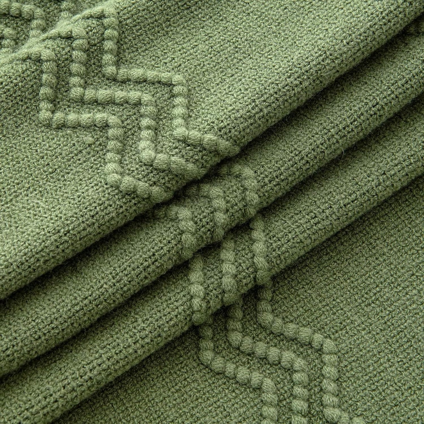 MIULEE Moss Green Knitted Throw Blanket for Couch Textured Knit Blanket with Tassels Cozy Woven Bed Blanket for Sofa Bed Chair Wave Pattern Spring Home Decor for All Seasons 50"x60"