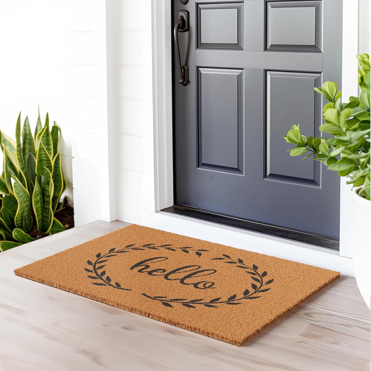 Barnyard Designs Natural Coco Coir Heavy Duty Backing Doormat - Large Cute Non-Slip Front Door Welcome Mat for Outside Entrance or Porch Entry, Brown (24x36, Hello)