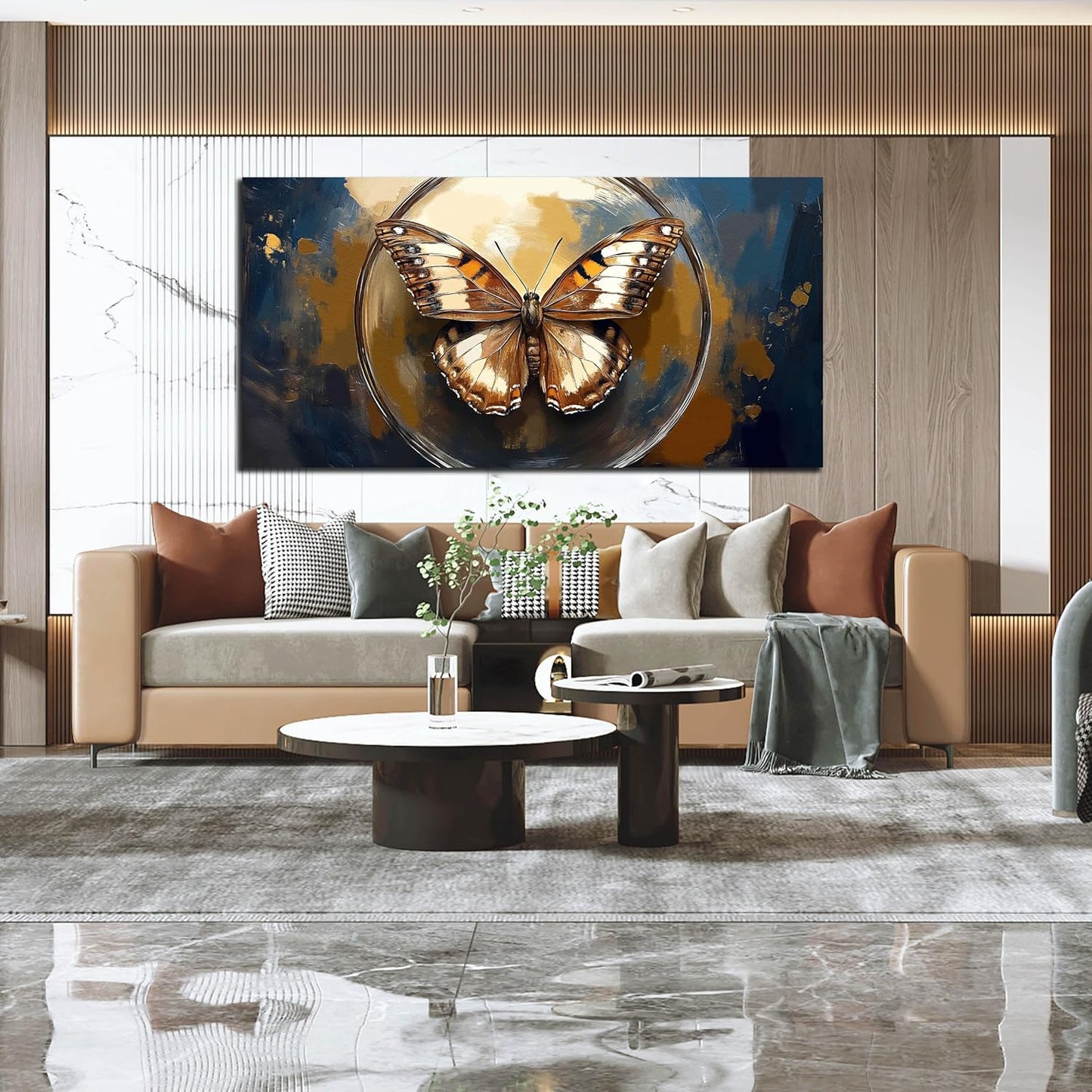 Butterfly Wall Art Bedroom - Vintage Wall Decor for Bedroom Girls Room - Black and Gold Wall Art for Living Room Size 29" x 59"