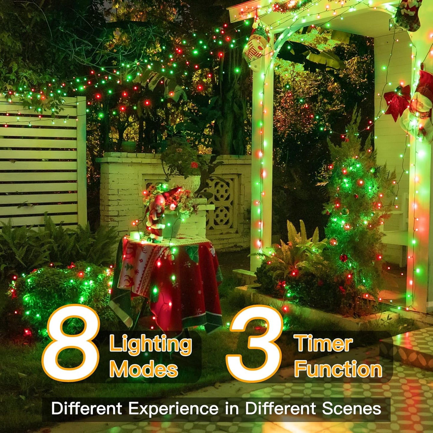 Ollny Christmas Lights, 1000LED 328FT Long Christmas Tree Lights with 8 Modes Remote Timer IP44 Waterproof, Outdoor String Lights for Tree House Yard Outside Xmas Decorations (Red+Green)
