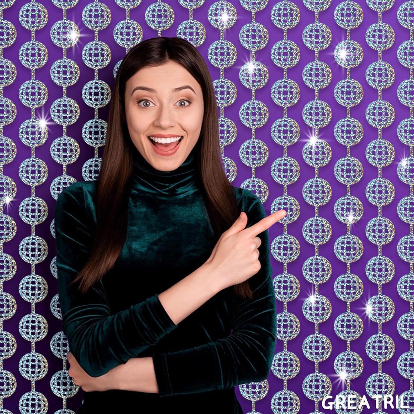 Discos Dancing Ball Shaped Party Backdrop - GREATRIL Prom Fringe Curtain Backdrop with Sparking Surface for Birthdays Discos Graduation New Years Party Decoration - 3.2ft x 6.5ft - 2 Packs