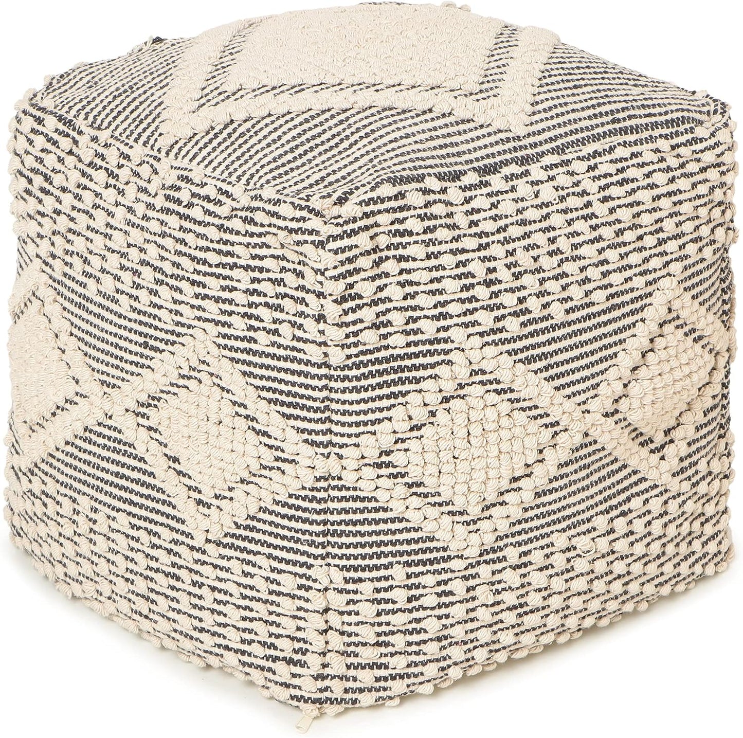 REDEARTH · Tufted Pouf Ottoman with Filler Textured Storage Cube Bean Bag Pouffe Footrest for Living Room, Bedroom, Nursery, Kidsroom; 100% Cotton (17.5"X17.5"X17.5", Cube Diamond Medley Gray)