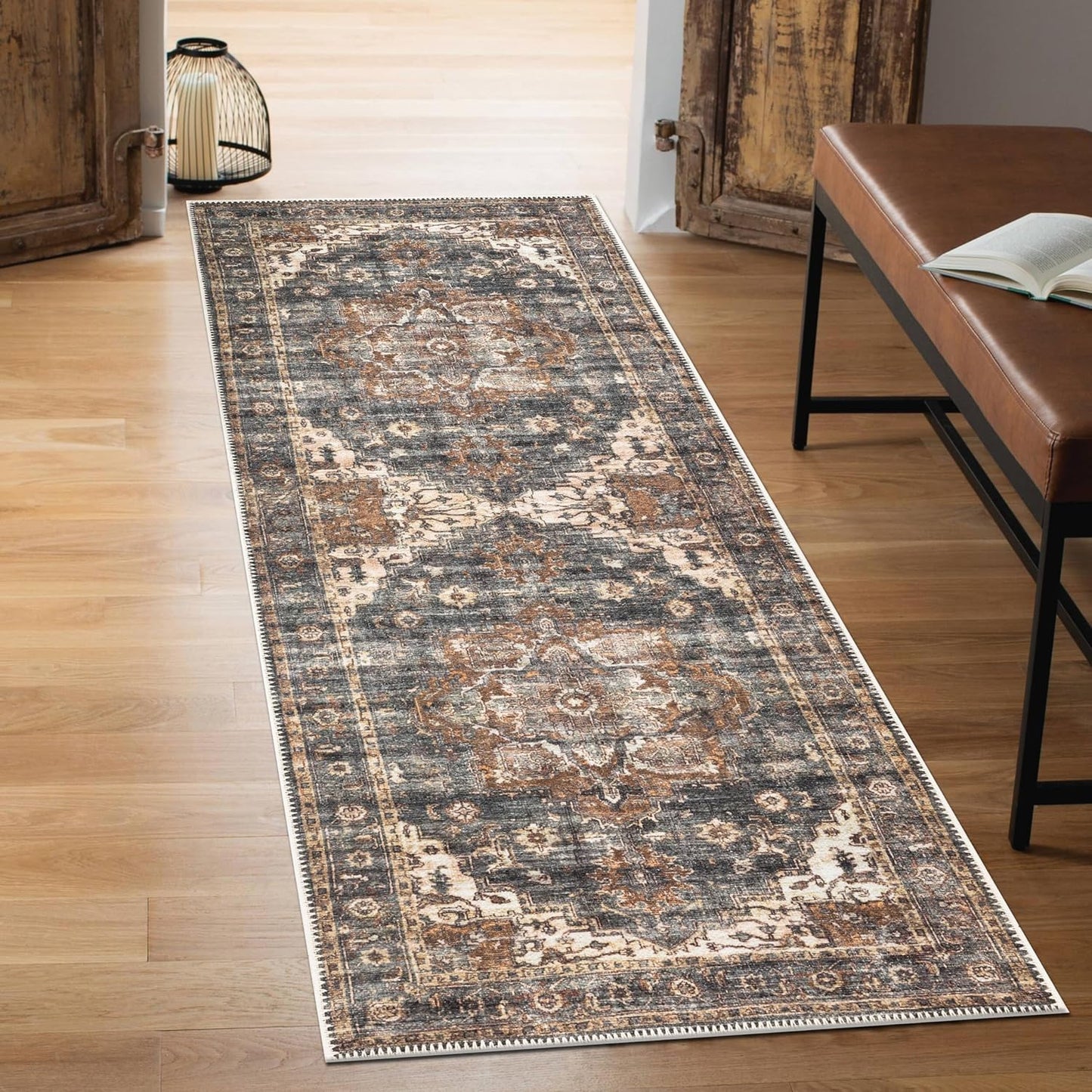 Keen Home Design 2x12 Rug - Machine Washable Runner with Non-Slip Backing, Ideal for Hallway, Entryway, Kitchen, Laundry Room - Vintage, Easy Clean, Durable, Low Pile Rug - (2'6" x 12')
