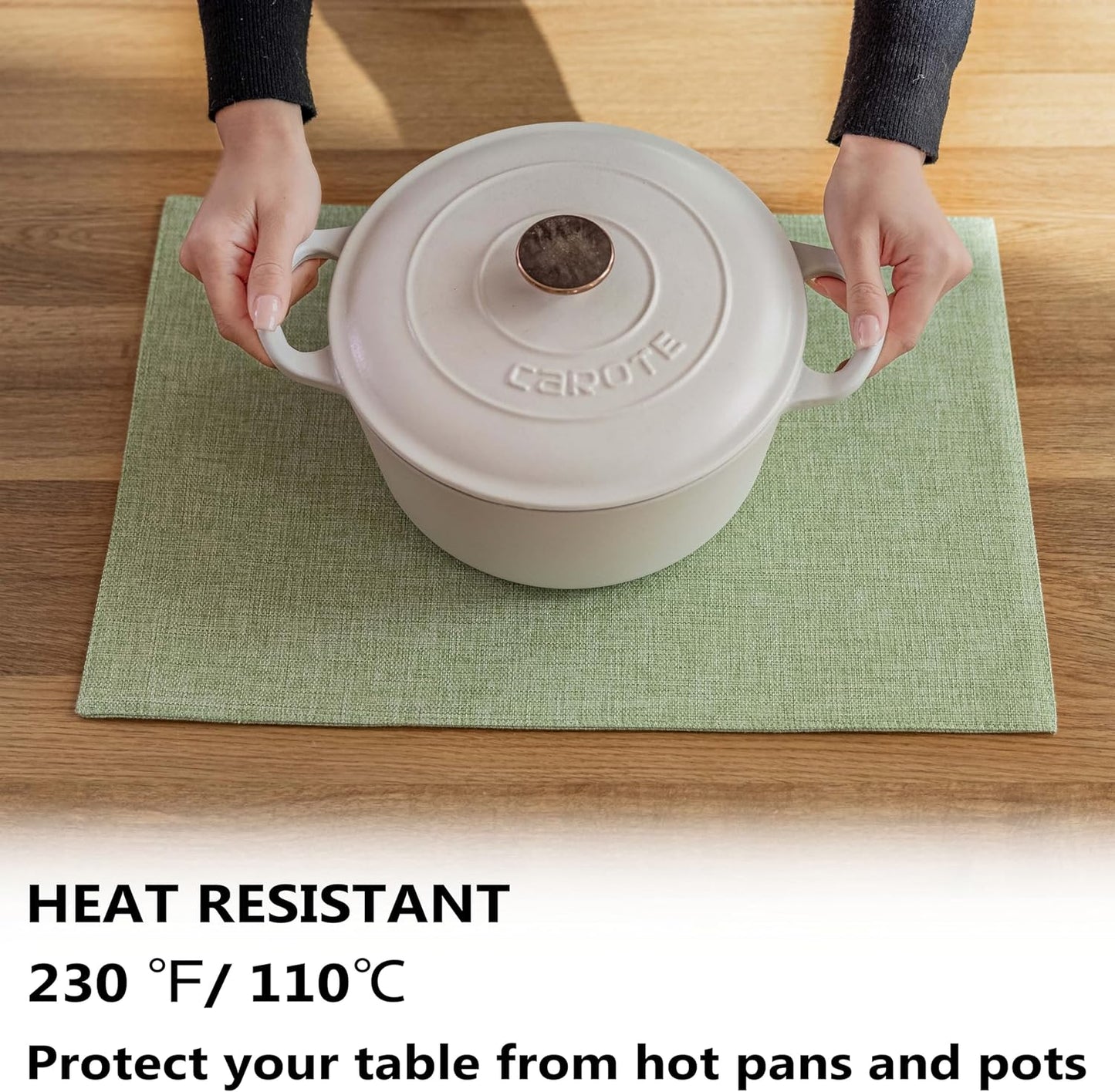 Demetex Cloth Green Placemats Set of 8 Heat Resistant Table Plate Mat Washable Linen Placemat for Kitchen Dining Tables, 13x19 inch, Grass Green