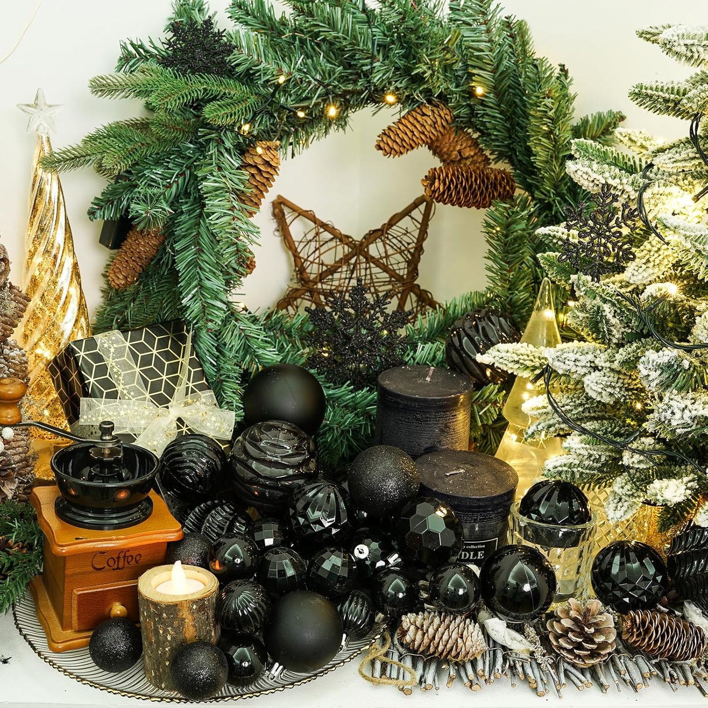 XmasExp 16ct Christmas Ball Ornaments Shatterproof Xmas Tree Hanging Balls Halloween Decorations Perfect for Holiday Wedding Christmas Halloween Decor(3.15", Black)