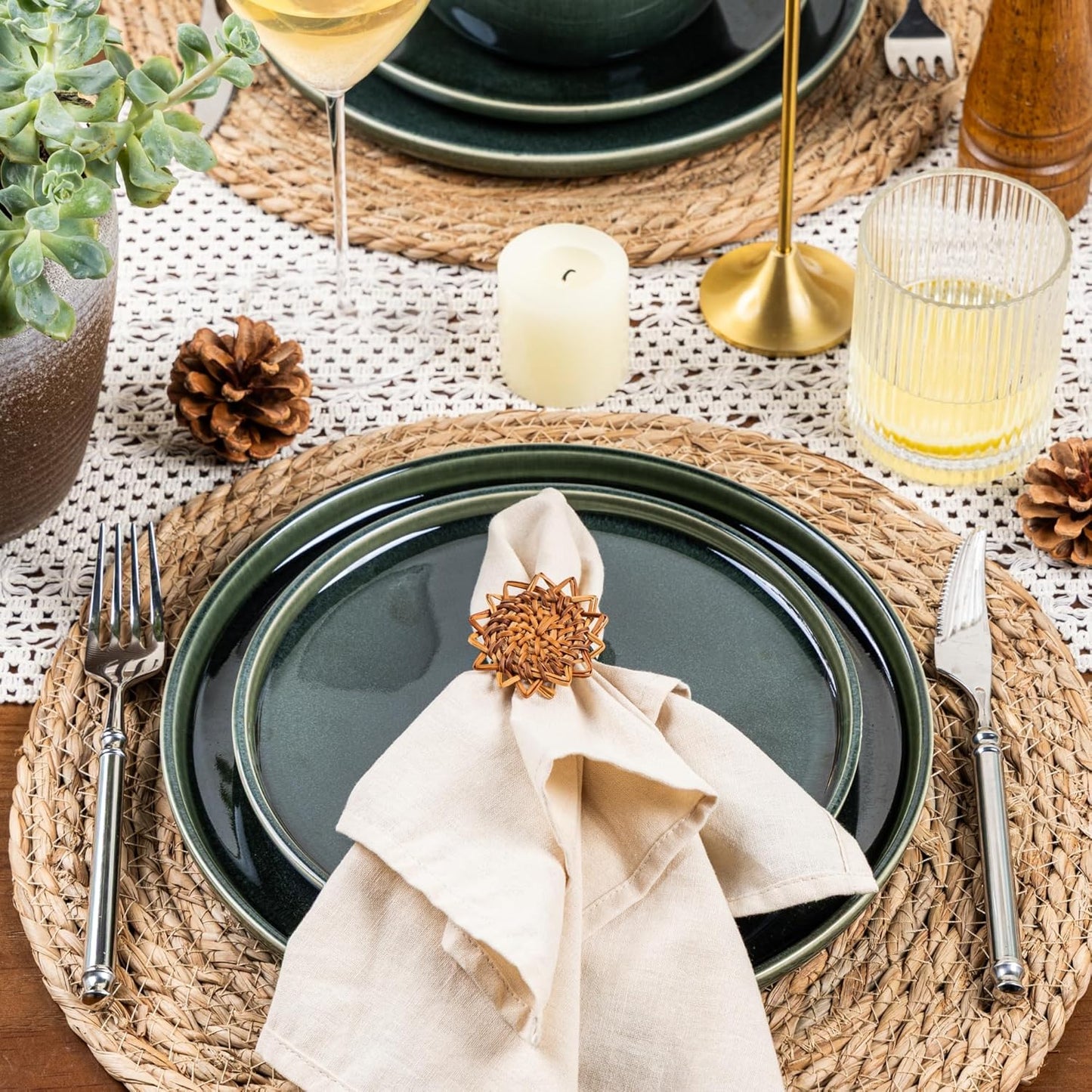 GBHOME Ceramic Dinnerware Sets for 6, 18 Pieces Stoneware Plates and Bowls Sets, Reactive Glaze Dishes -Scratch Resistant, Dishwasher&Microwave Safe, Earth Green