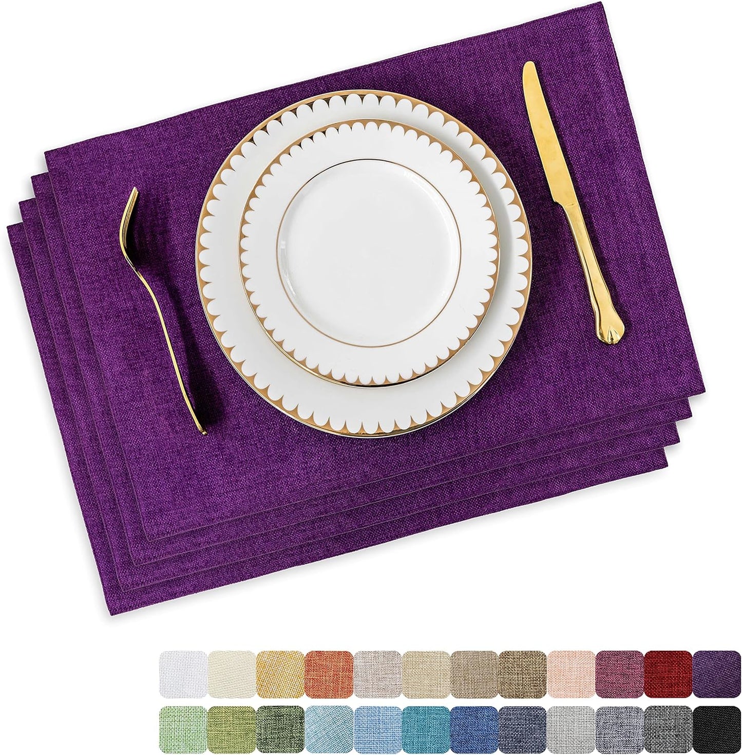 Home Brilliant Cloth Placemats Set of 4 Heat Resistant Dining Table Place Mats for Kitchen Table, 13 x 19 inches, Purple