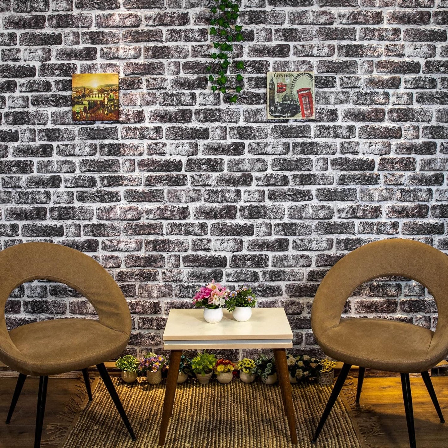 Dundee Deco 3D Wall Panels Faux Brick - Cladding, Charcoal White Stone Look Wall Paneling, Styrofoam Facing for Living Room, Kitchen, Bathroom, Balcony, Bedroom, Sample, Size 10 x 10 in.