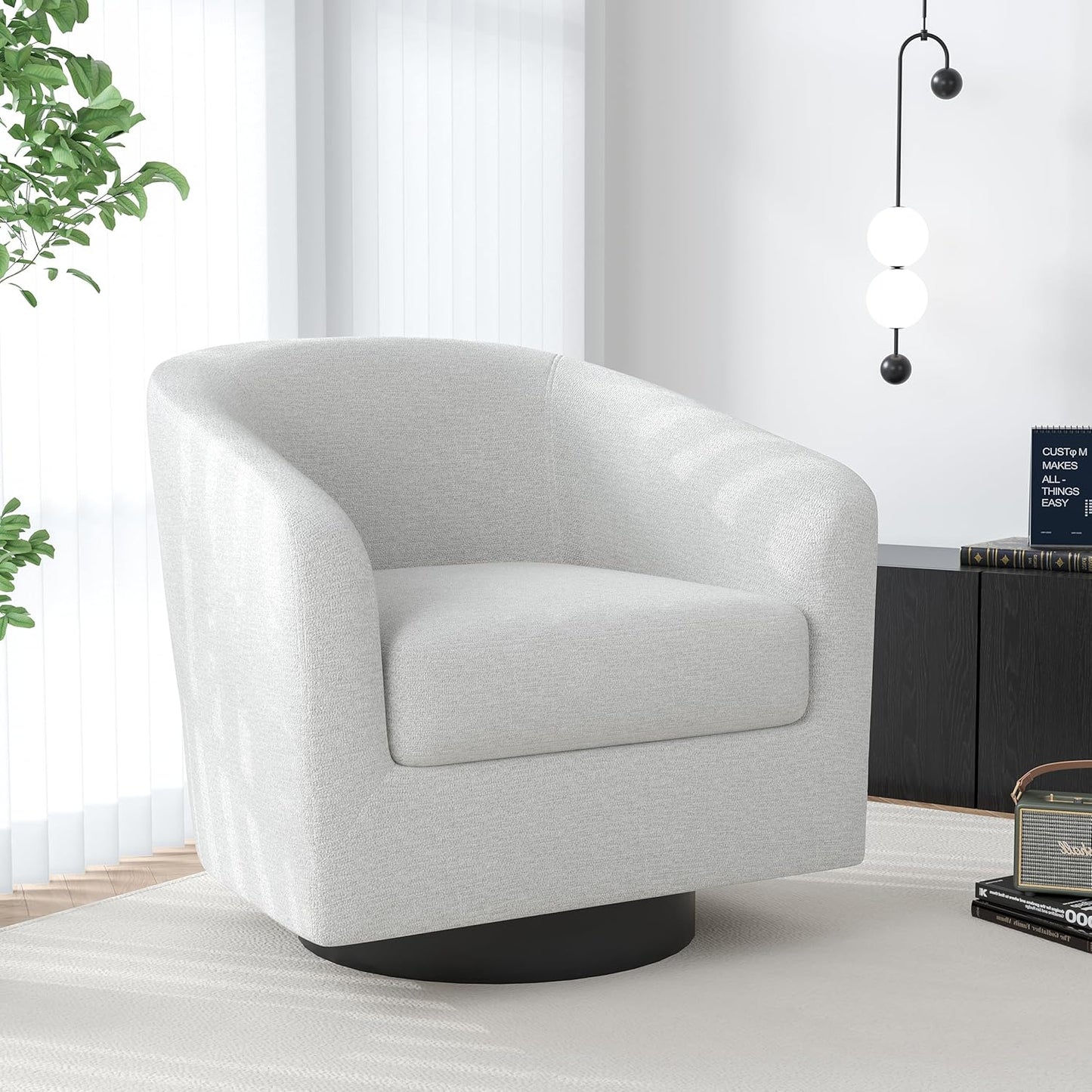 Swivel Barrel Accent Chair, Modern Round Chenille Fabric Arm Chair for Living Room, Bedroom, Comfy Club Reading Chairs for Adults（Chenille Fabric, Beige, Set of 1