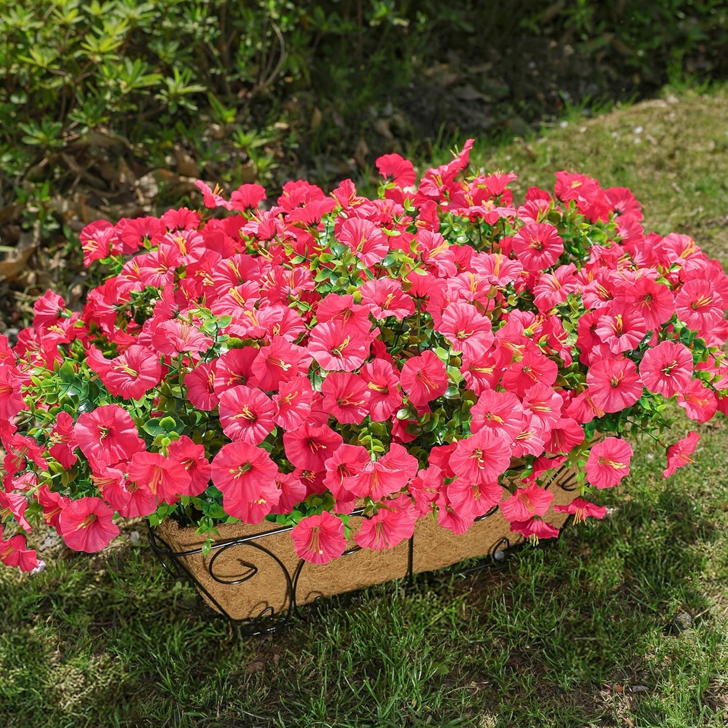 Artificial Flowers for Outdoors Fake Plants Outside Decoration, 12 Bundles Silk Hot Pink Morning Glory UV Resistant Look Real Faux Flowers for Planter Front Door Porch Patio Yard Gardens Home