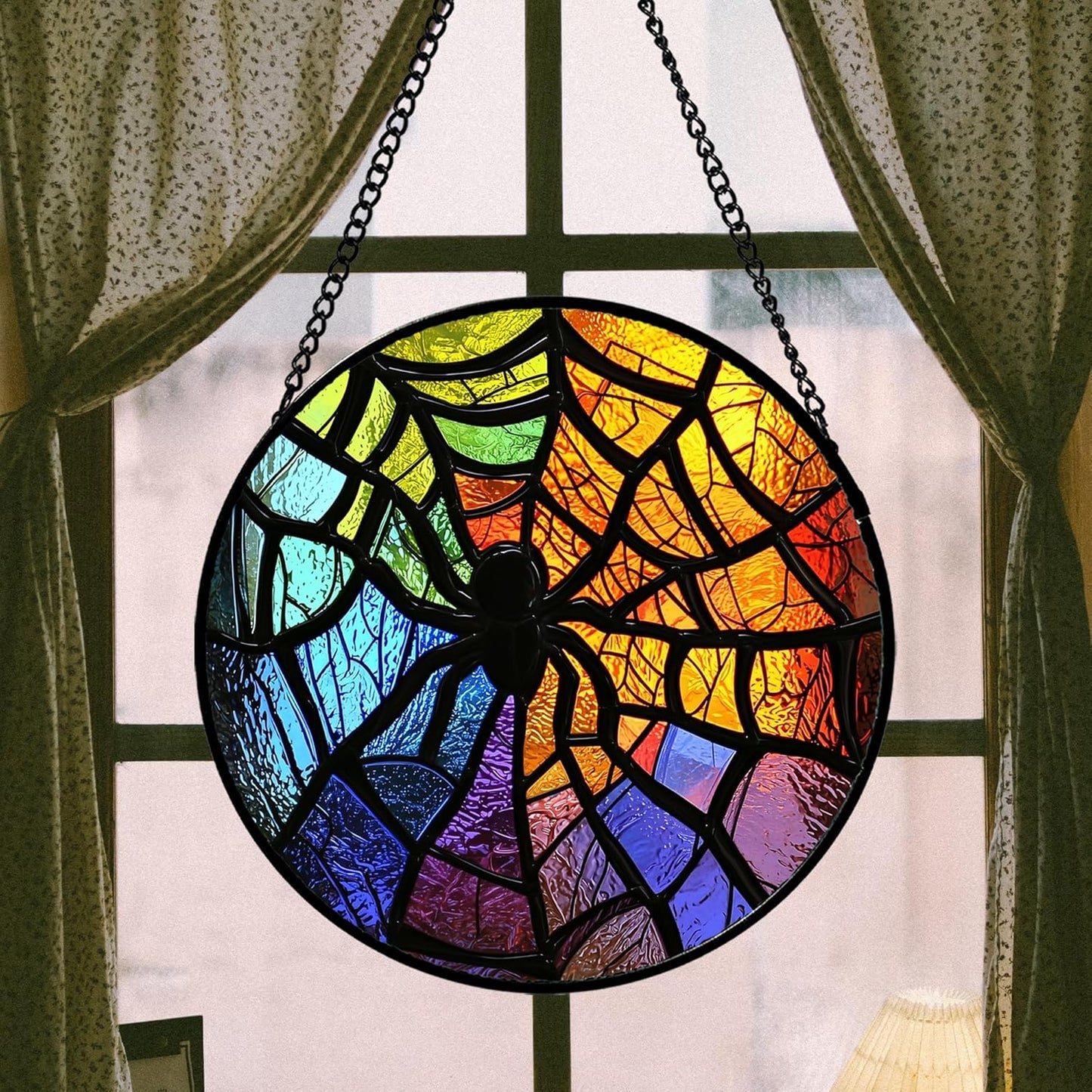 Stained Glass Suncatcher, Colorful Spider Sun Catcher Black Insect Stain Glass Window Hanging Decoration Mother's Day Birthday Gifts for Women Men Mom Nana 15 in