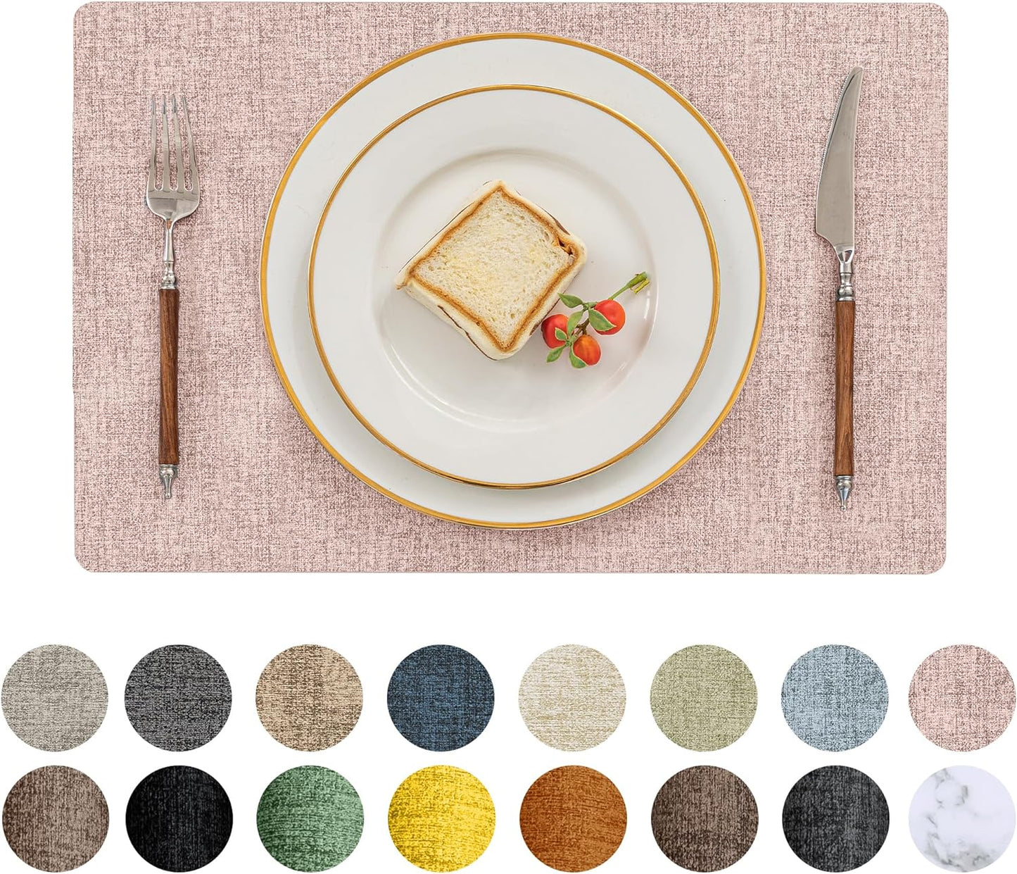 Romanstile Vinyl Placemats Set of 6-12 X 18 Inch - Heat Resistant Place Mats 100% Waterproof Oilproof Wipeable Reversible Faux Leather Table Mats for Kitchen/Dining/Party/Outdoor, Pink