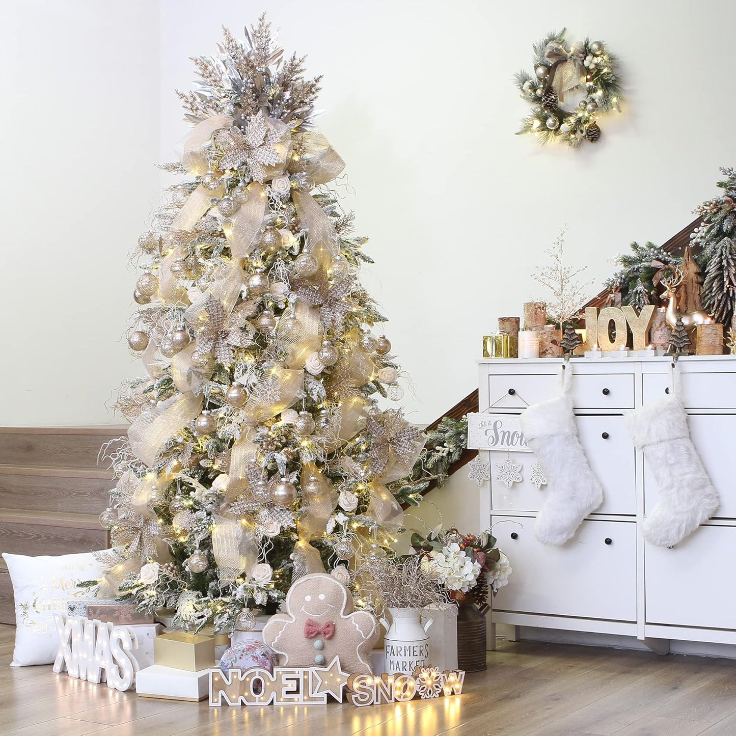 Sea Team Multi-Size Shatterproof Clear Plastic Christmas Tree Ball Ornaments Set, Decorative Hanging Transparent Xmas Baubles with Stuffed Delicate Decorations (48 Counts, Champagne)